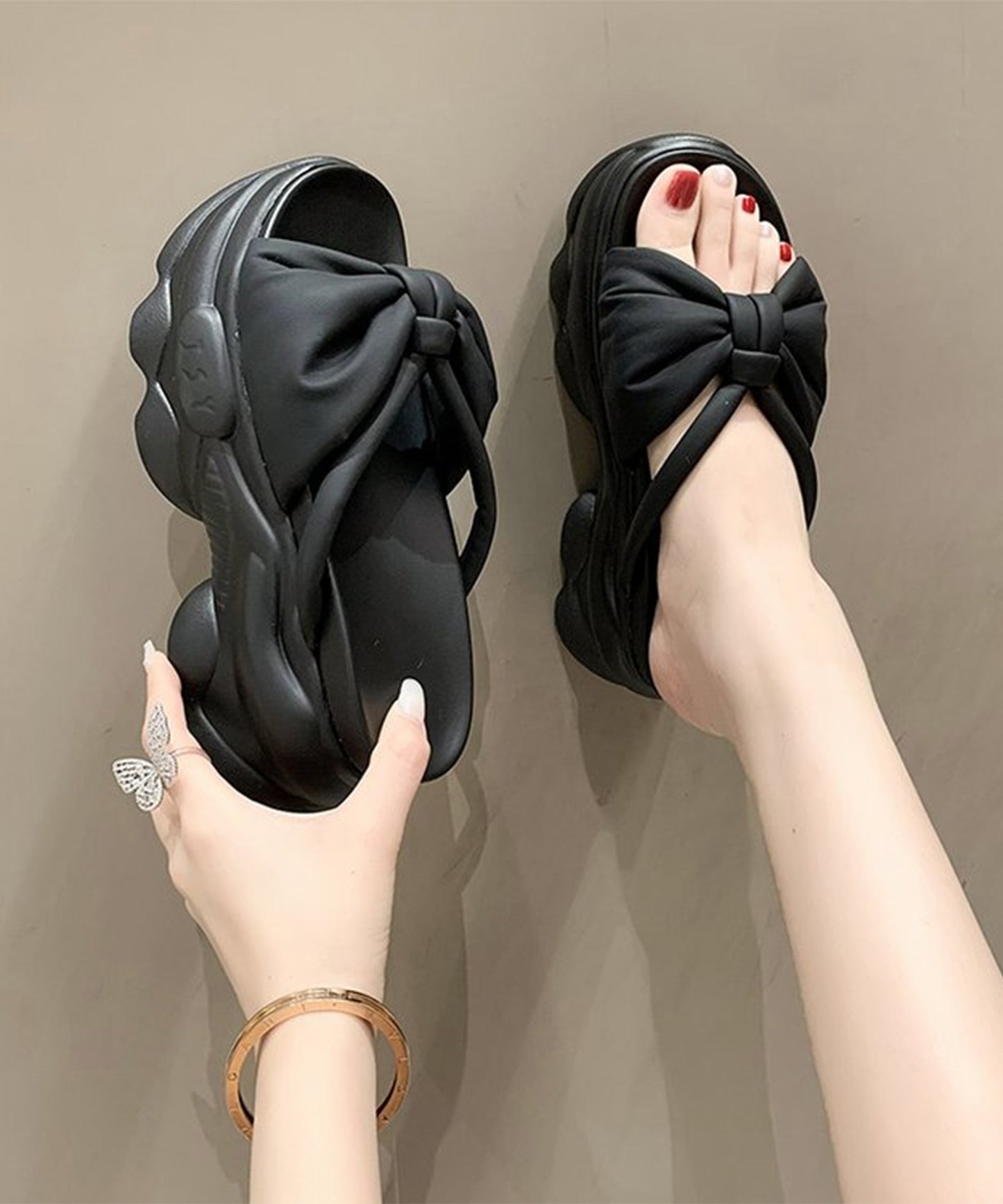リボン バンド 厚底 ボリューム サンダル