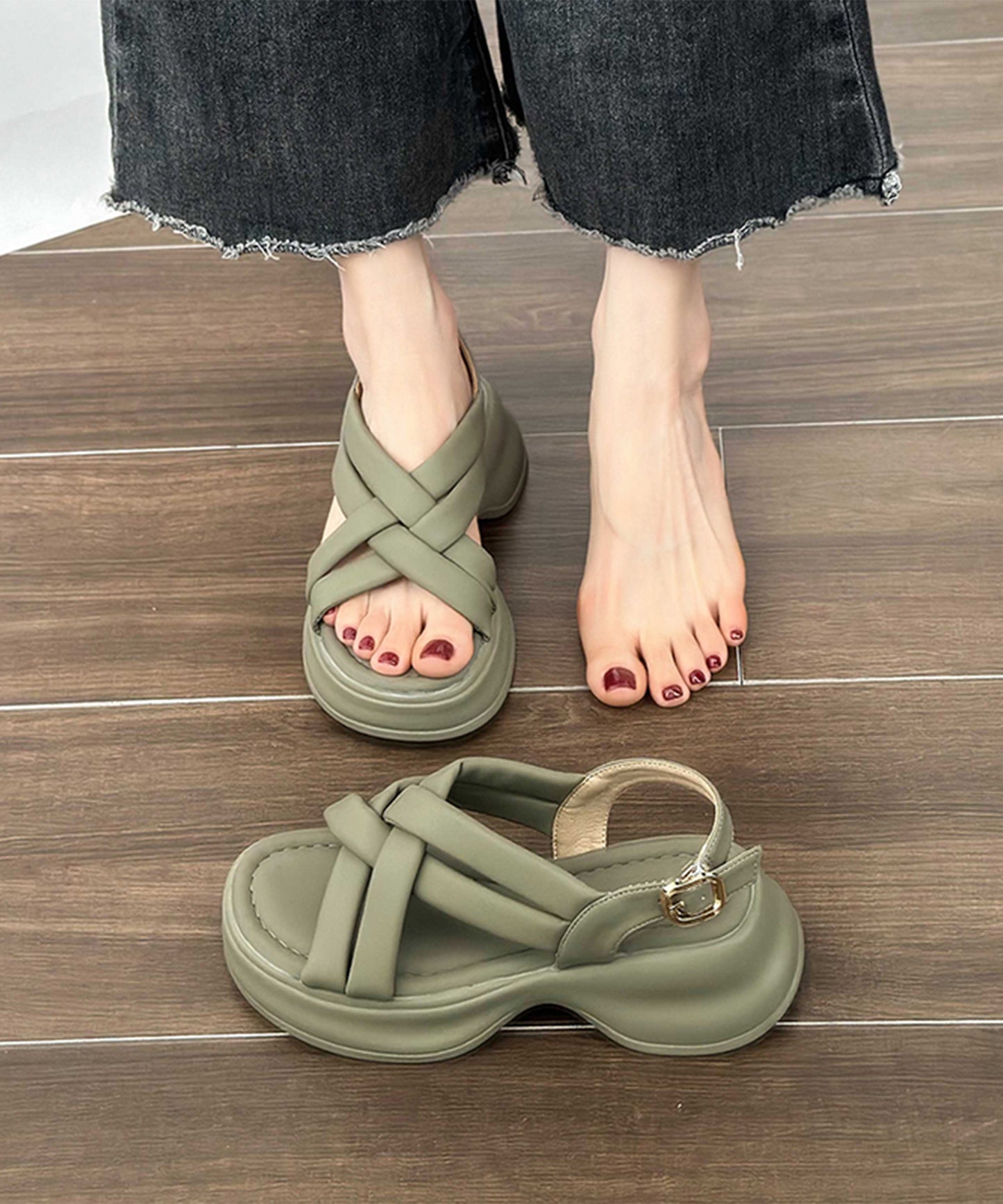 ソフト メッシュ バックストラップ 厚底 サンダル