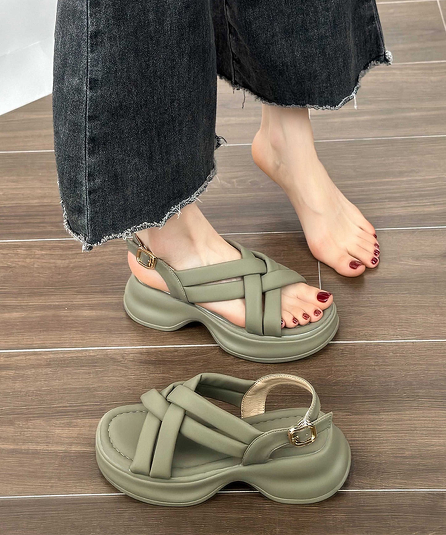 ソフト メッシュ バックストラップ 厚底 サンダル