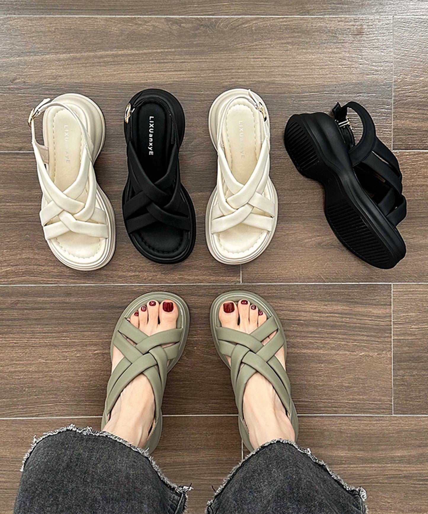 ソフト メッシュ バックストラップ 厚底 サンダル