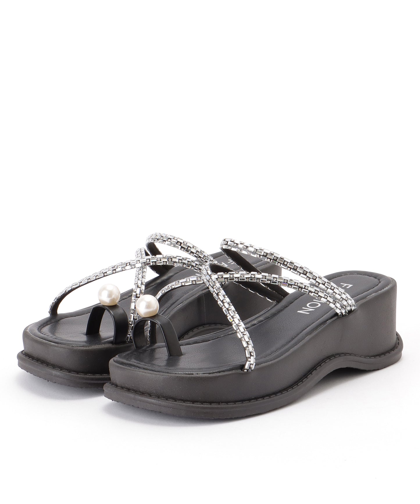 パール付き ビジュー ストラップ 厚底 トング サンダル