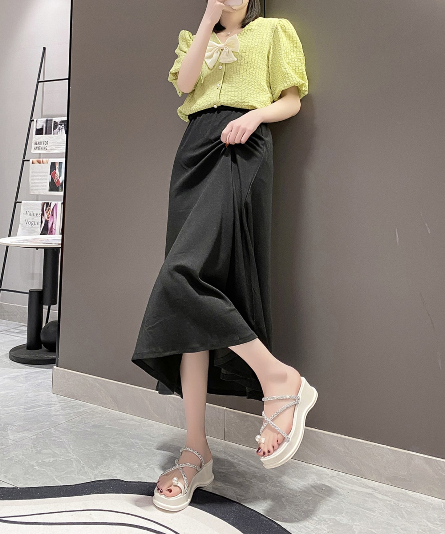 パール付き ビジュー ストラップ 厚底 トング サンダル