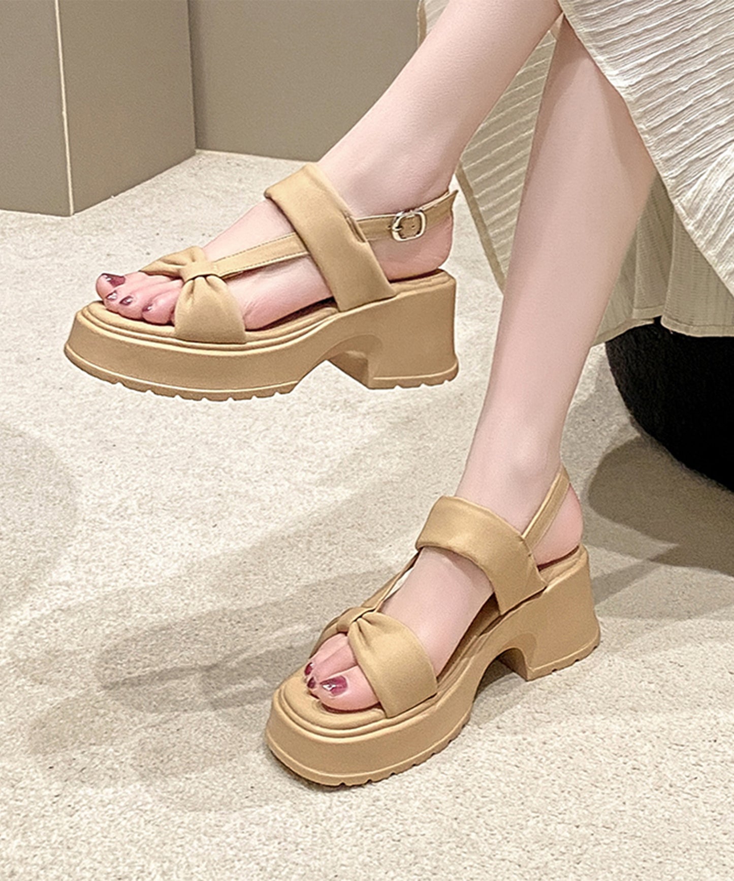 リボンライク バックストラップ 厚底 サンダル