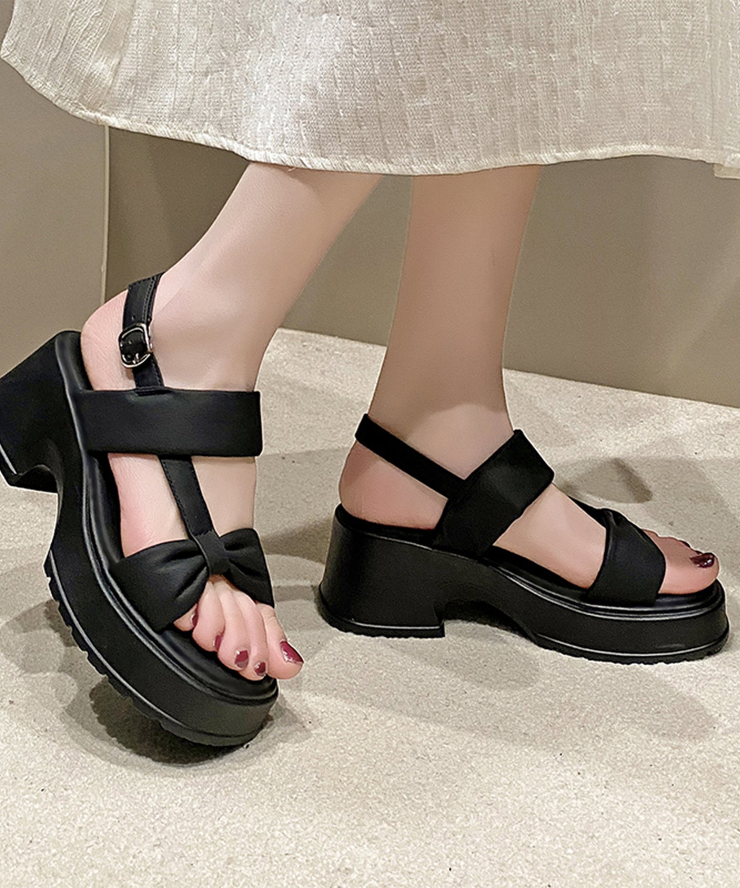 リボンライク バックストラップ 厚底 サンダル