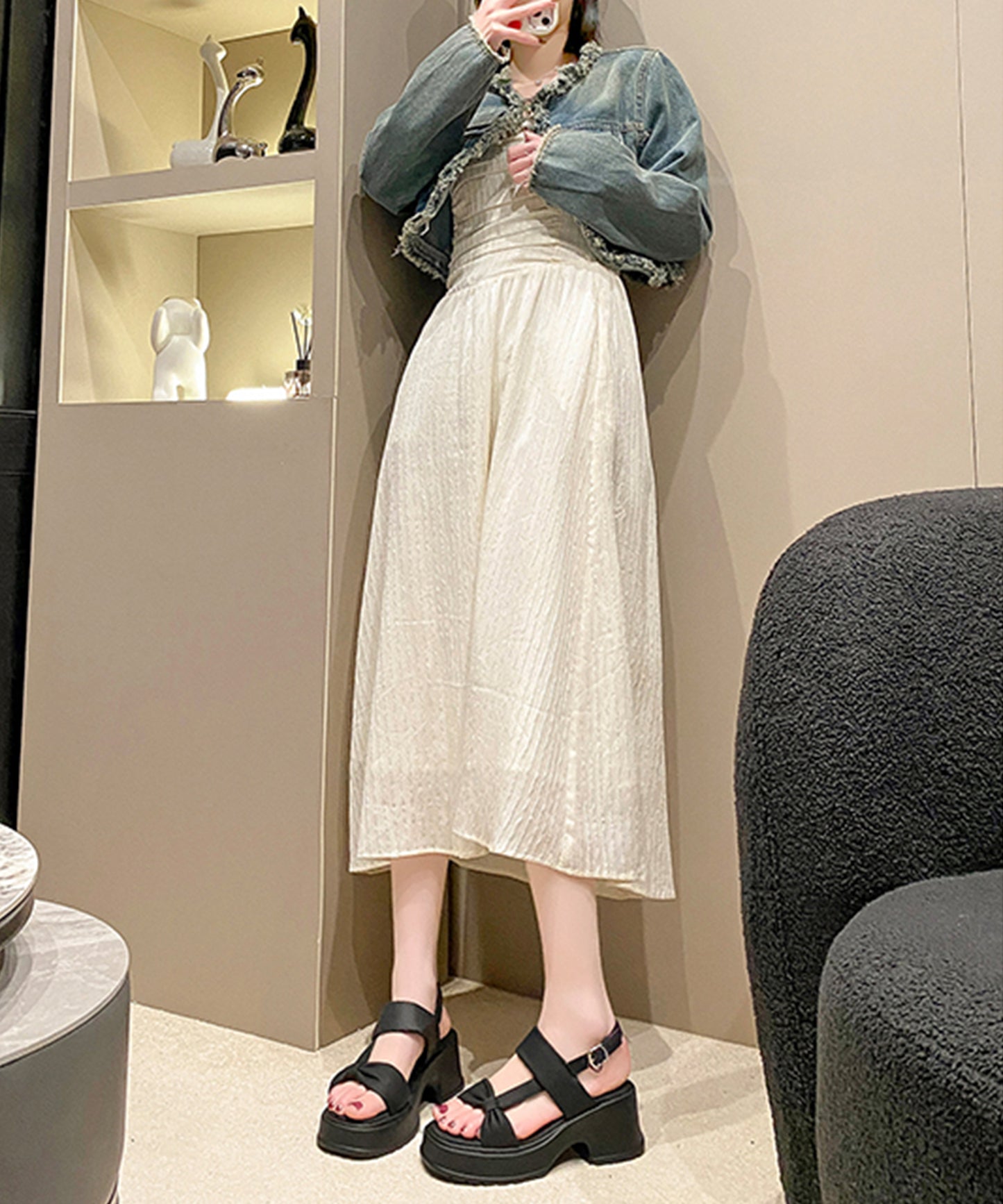 リボンライク バックストラップ 厚底 サンダル