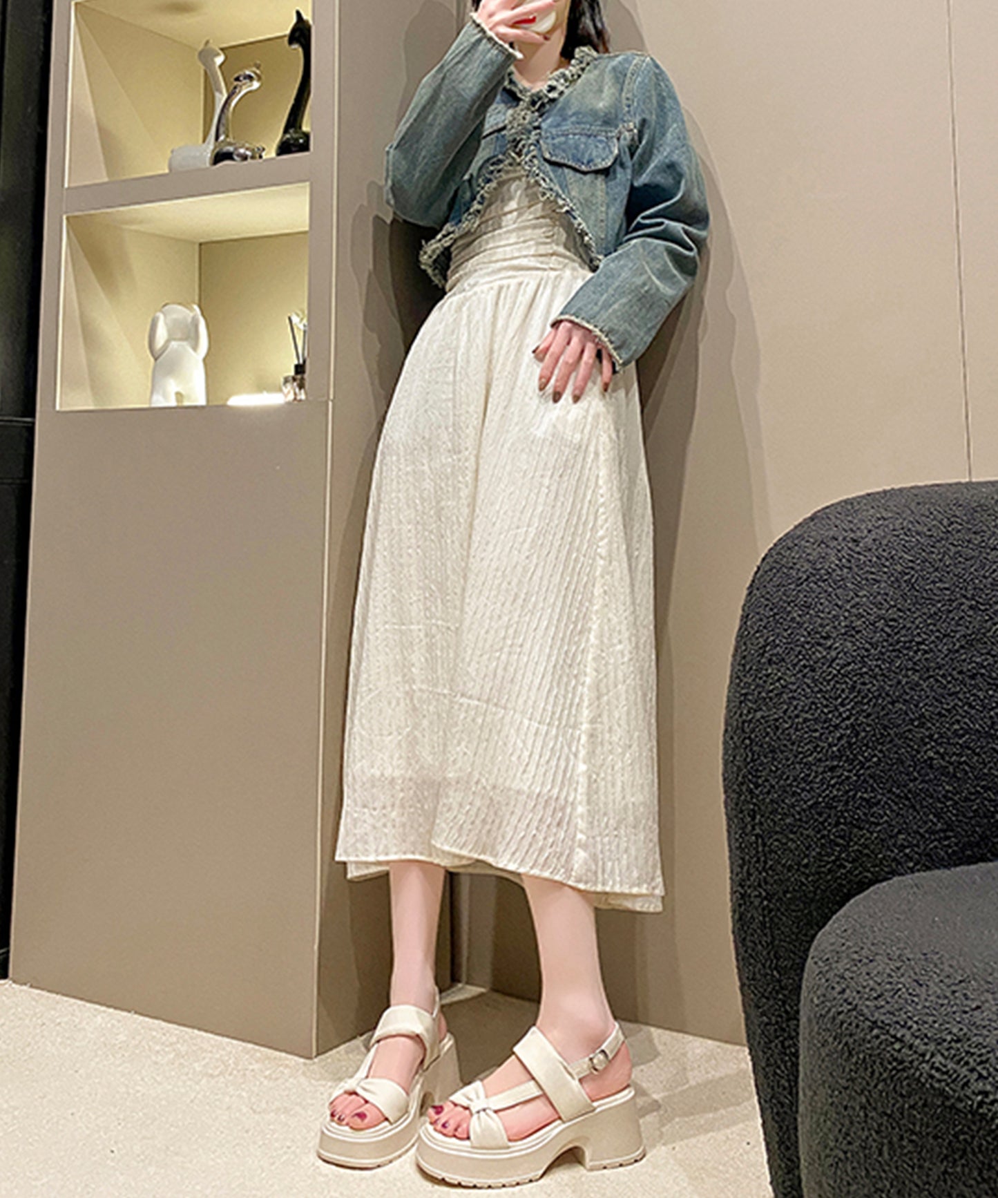 リボンライク バックストラップ 厚底 サンダル