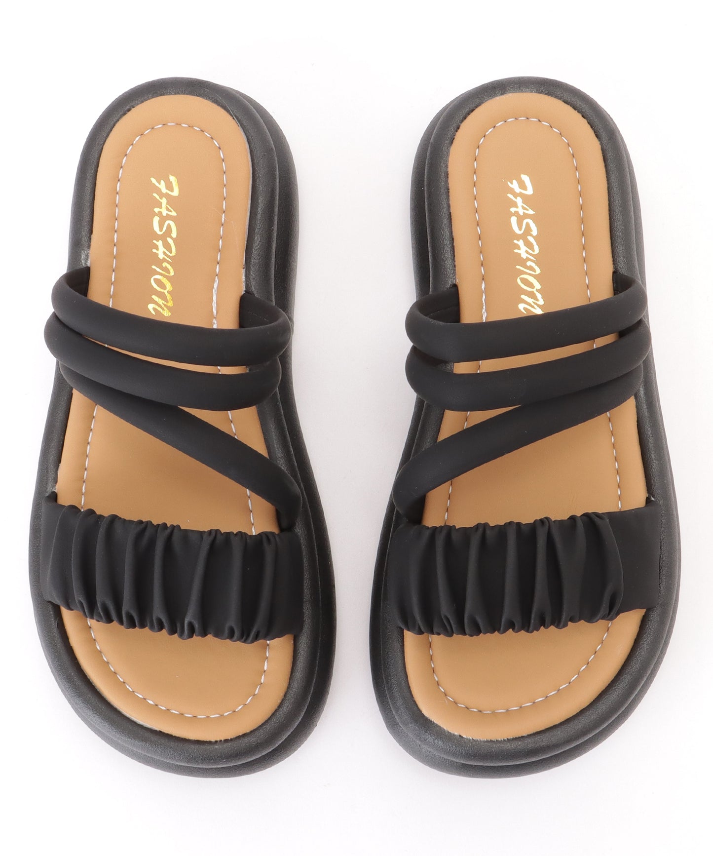 ソフト ギャザー ストラップ コンフォート フラット サンダル