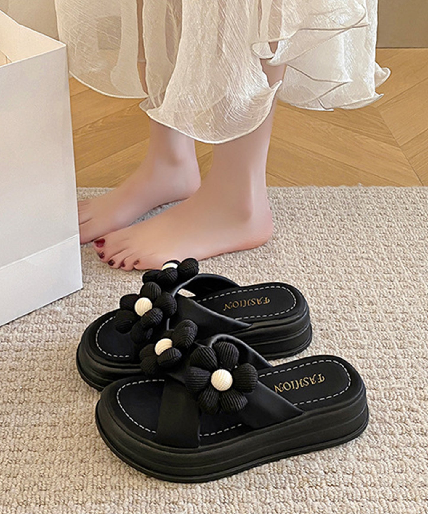 配色 フラワー 厚底 コンフォート サンダル