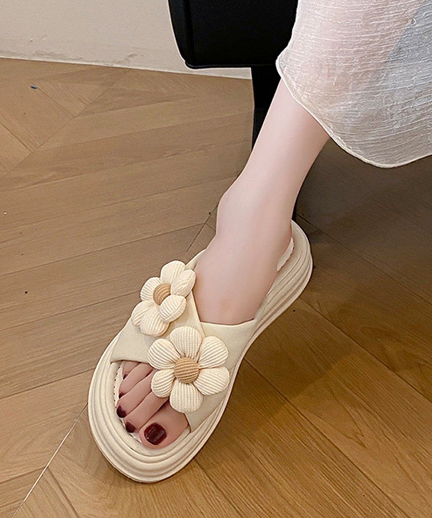配色 フラワー 厚底 コンフォート サンダル