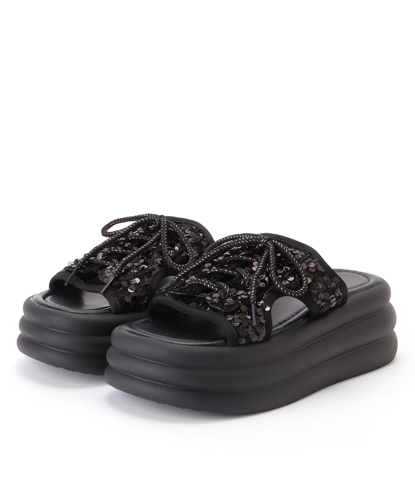 レースアップ スパンコール 厚底 コンフォート サンダル