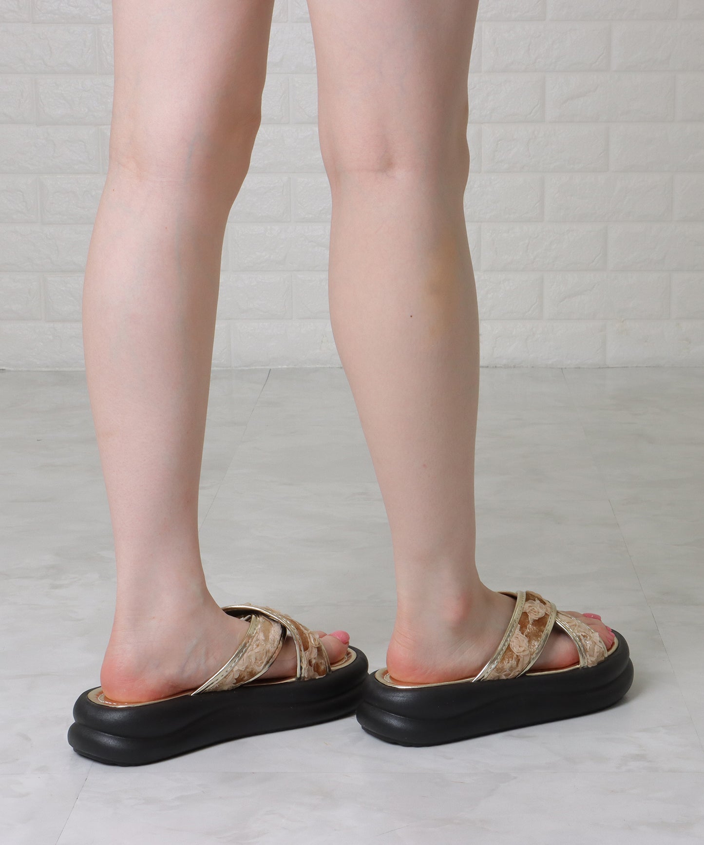 レース クロス ベルト 厚底 コンフォート サンダル