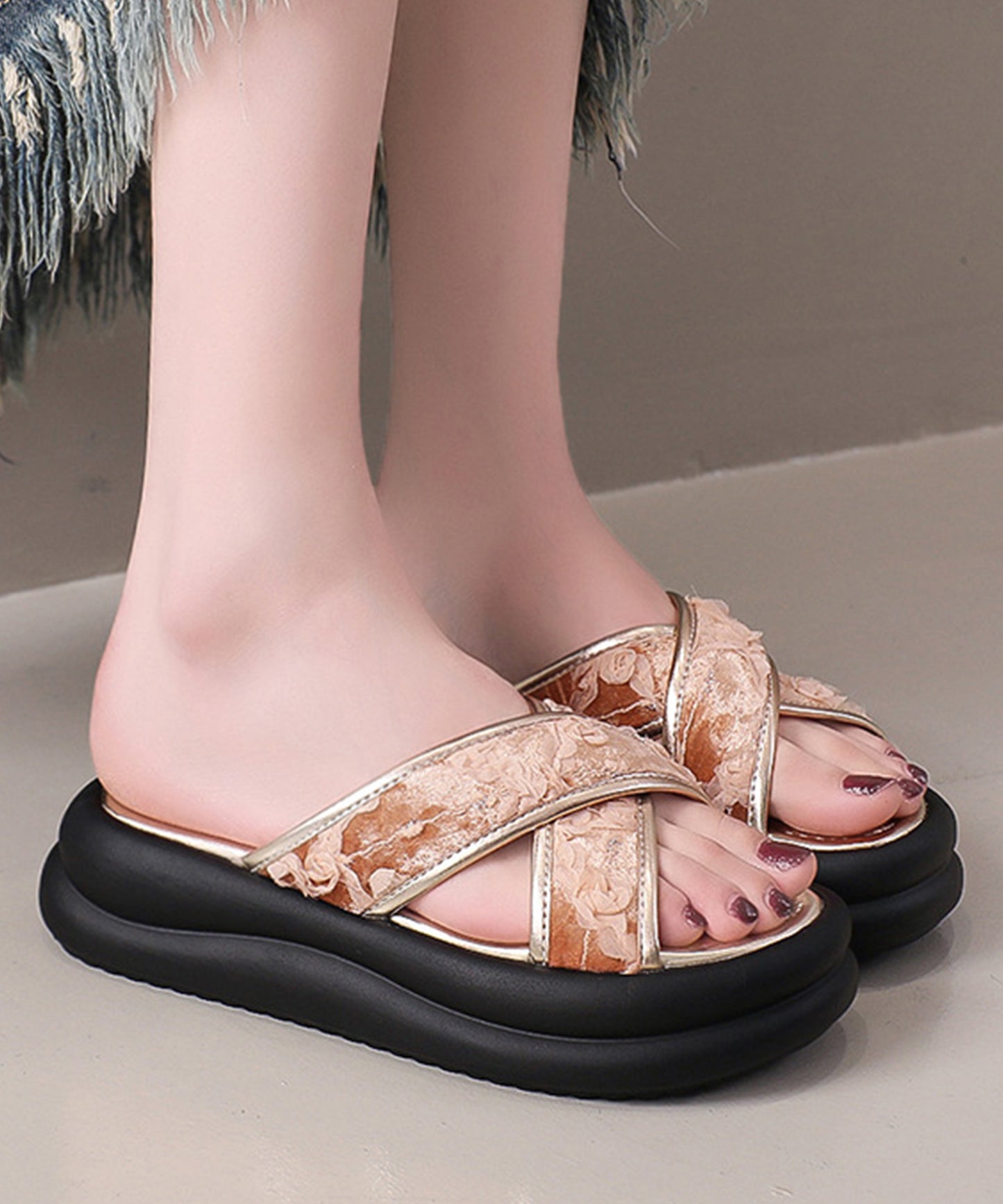 レース クロス ベルト 厚底 コンフォート サンダル