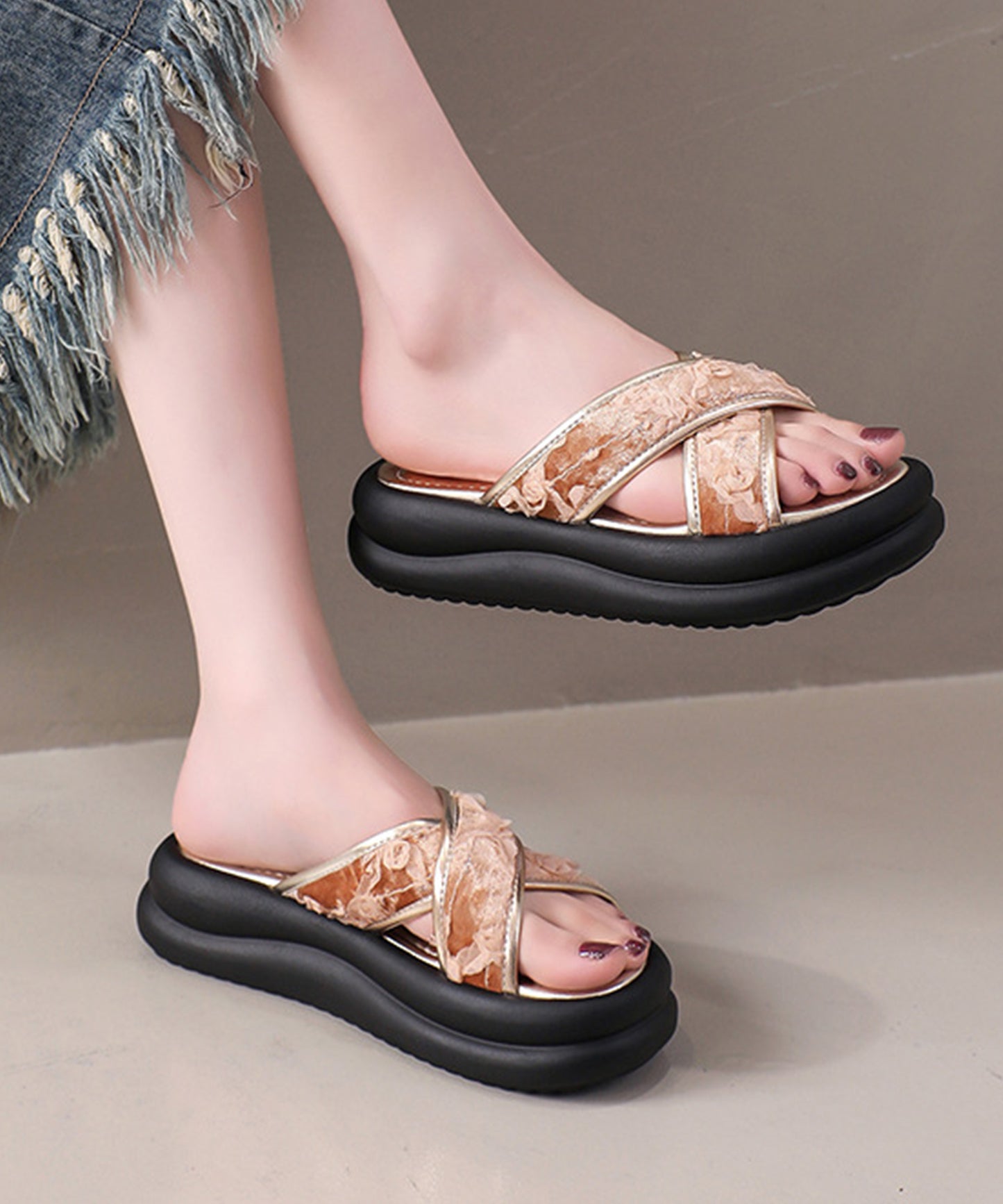 レース クロス ベルト 厚底 コンフォート サンダル