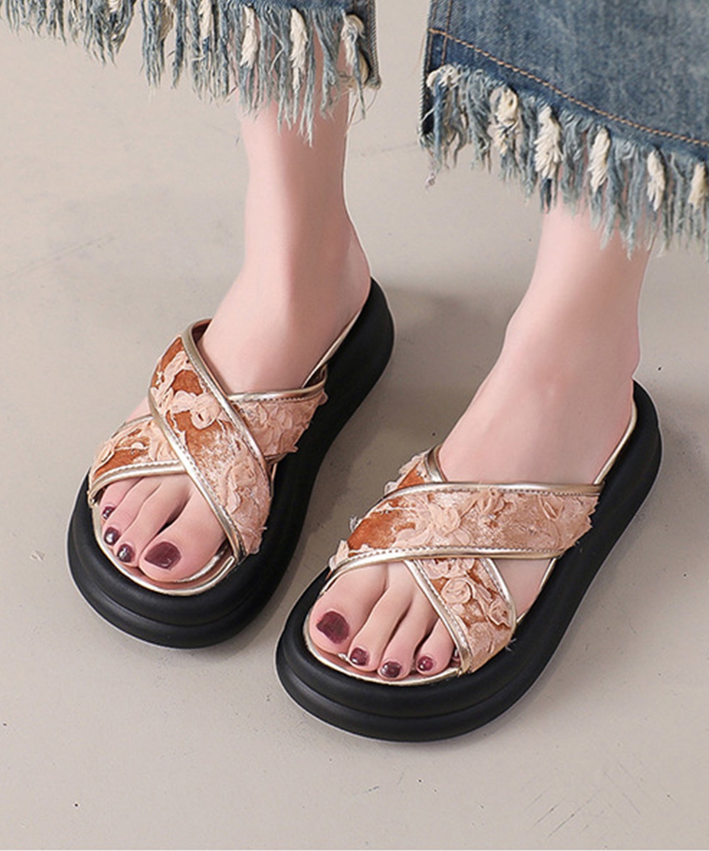 レース クロス ベルト 厚底 コンフォート サンダル