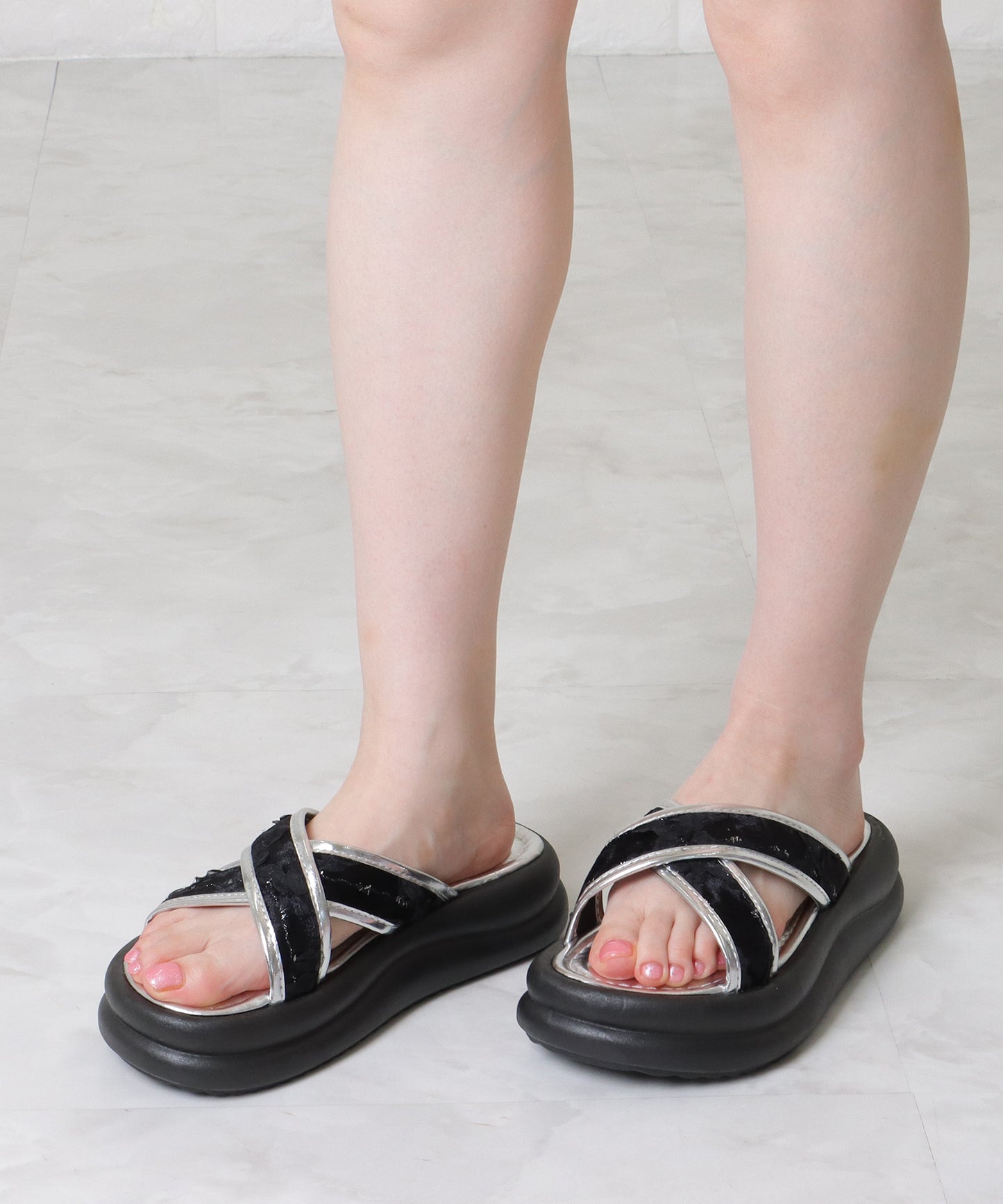 レース クロス ベルト 厚底 コンフォート サンダル