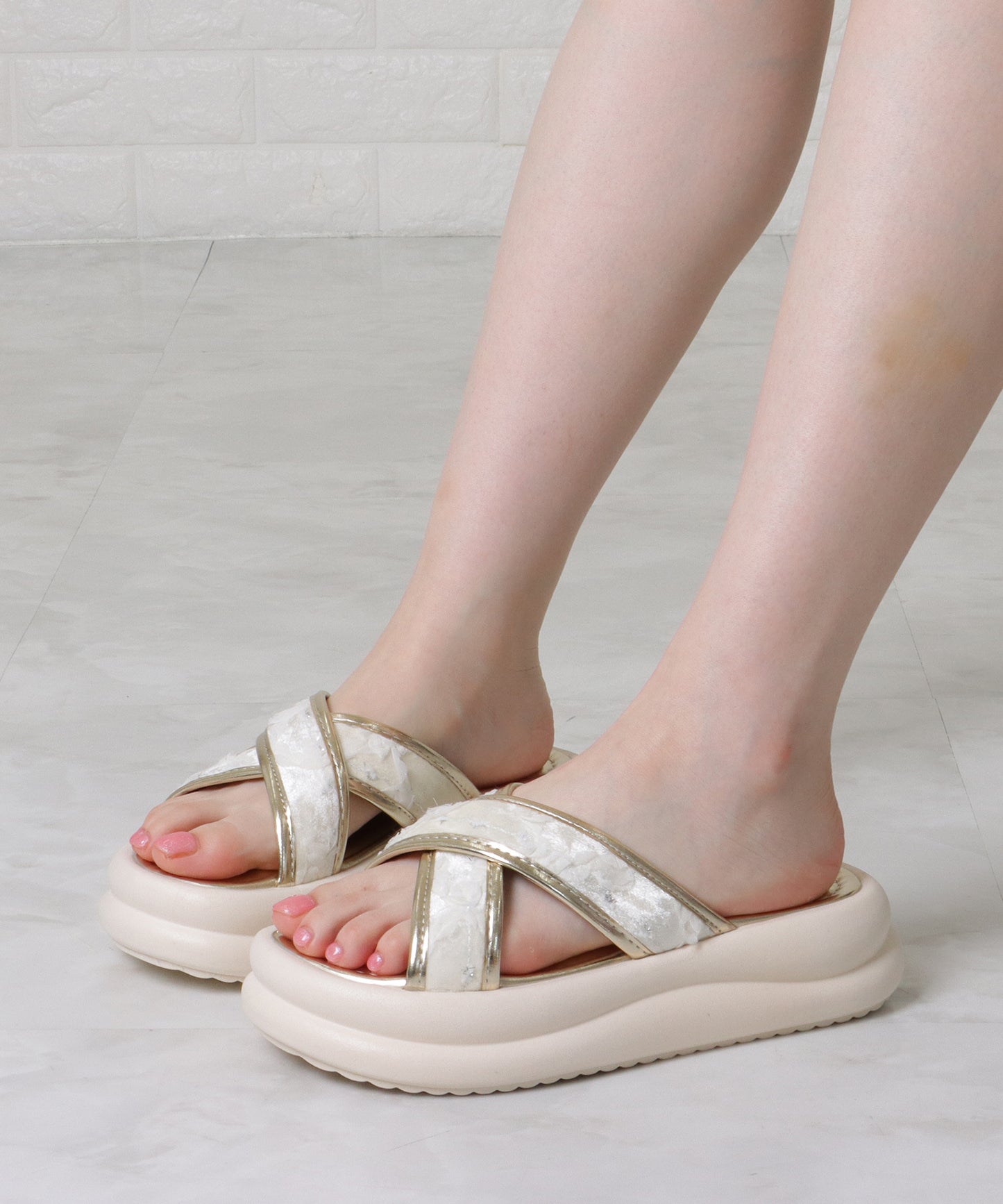 レース クロス ベルト 厚底 コンフォート サンダル