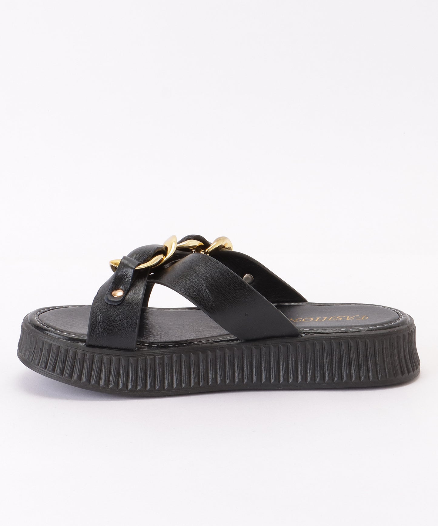 メタリック チェーン ドッキング コンフォート サンダル