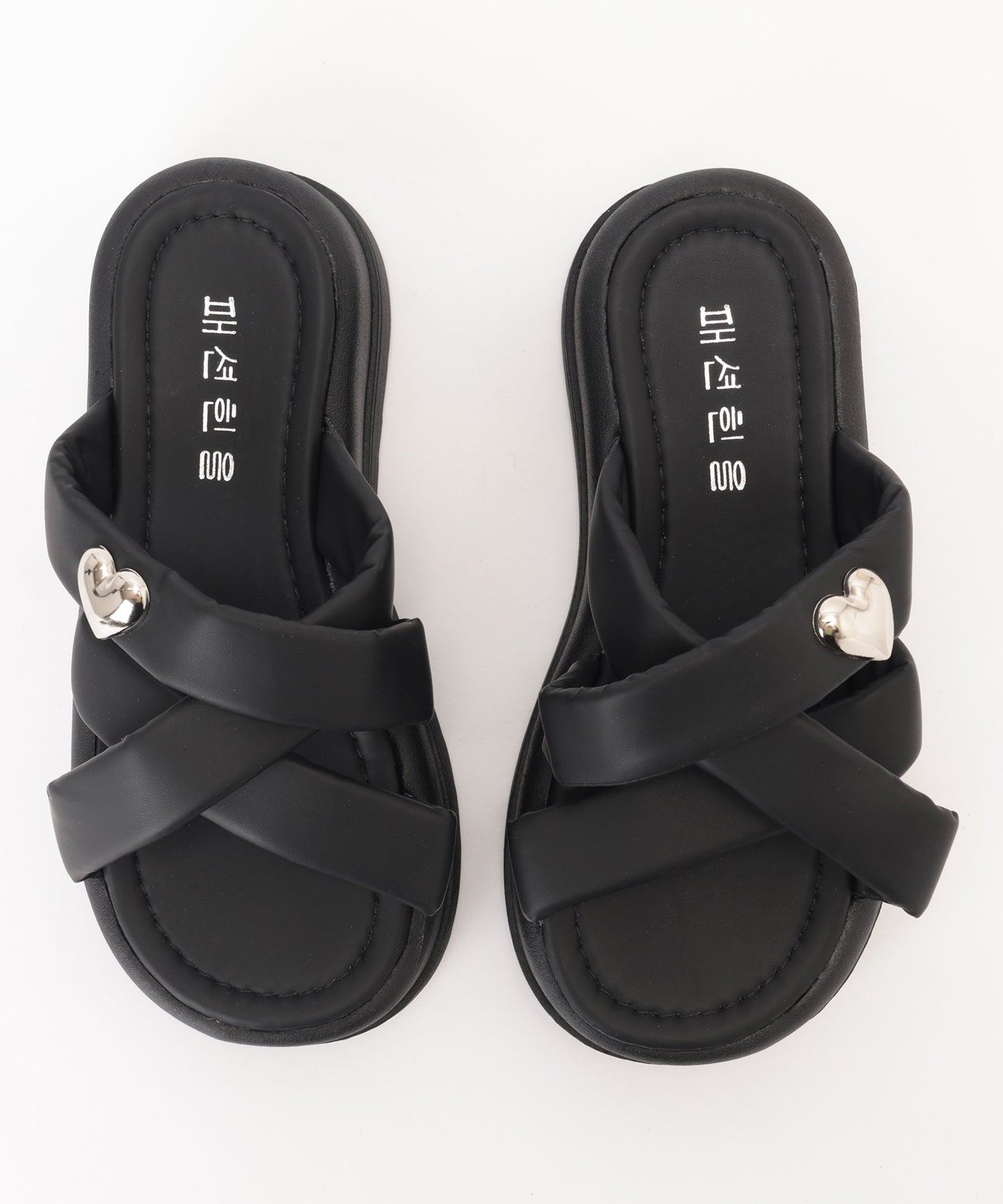ハート モチーフ クロス ストラップ 厚底 スライド サンダル