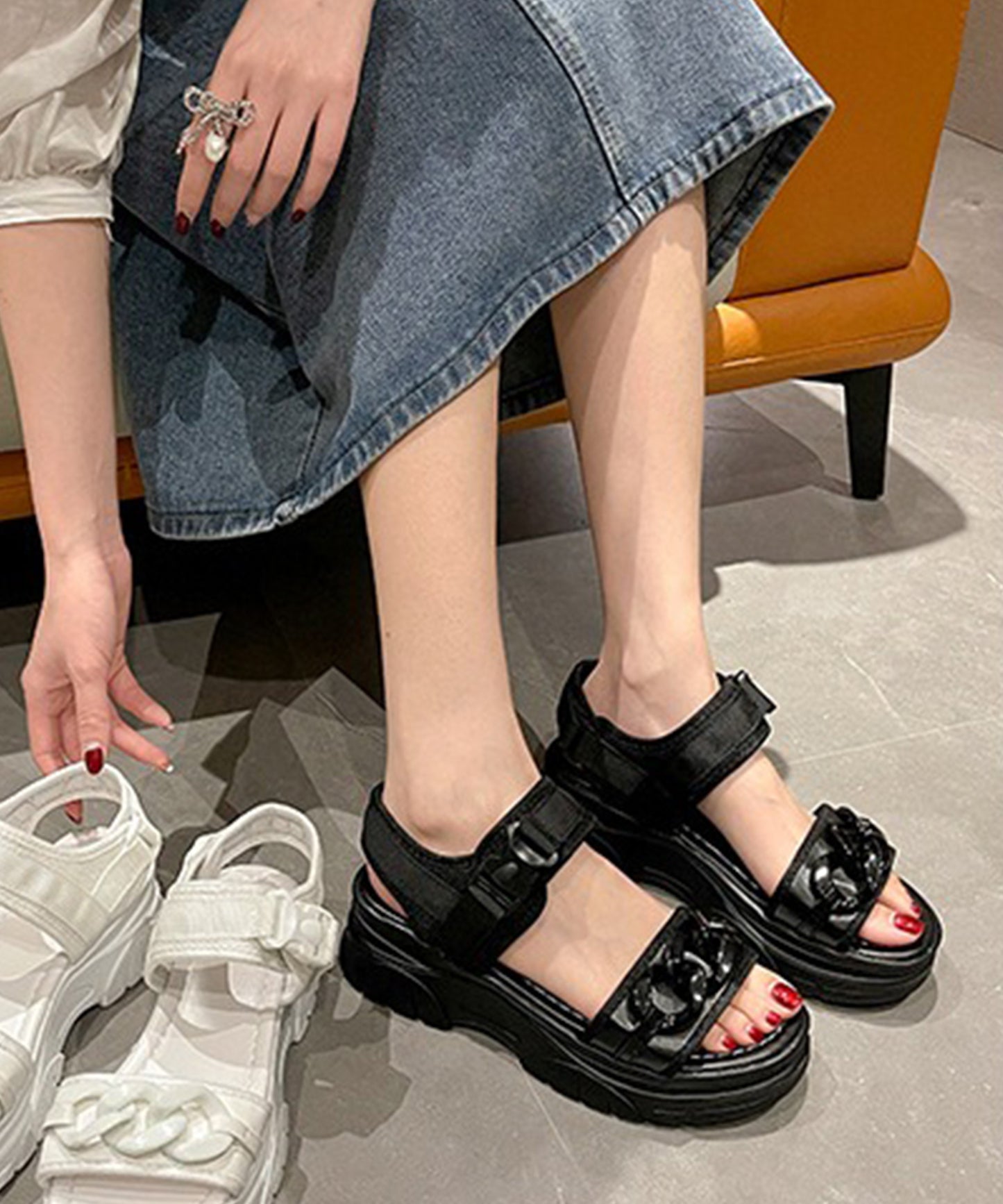 チェーン付き 厚底 プラットフォーム スポーツ サンダル