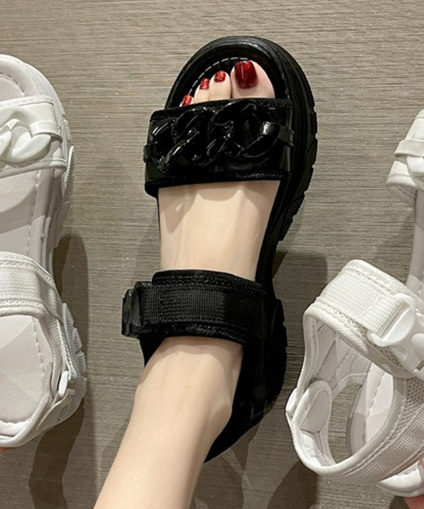 チェーン付き 厚底 プラットフォーム スポーツ サンダル