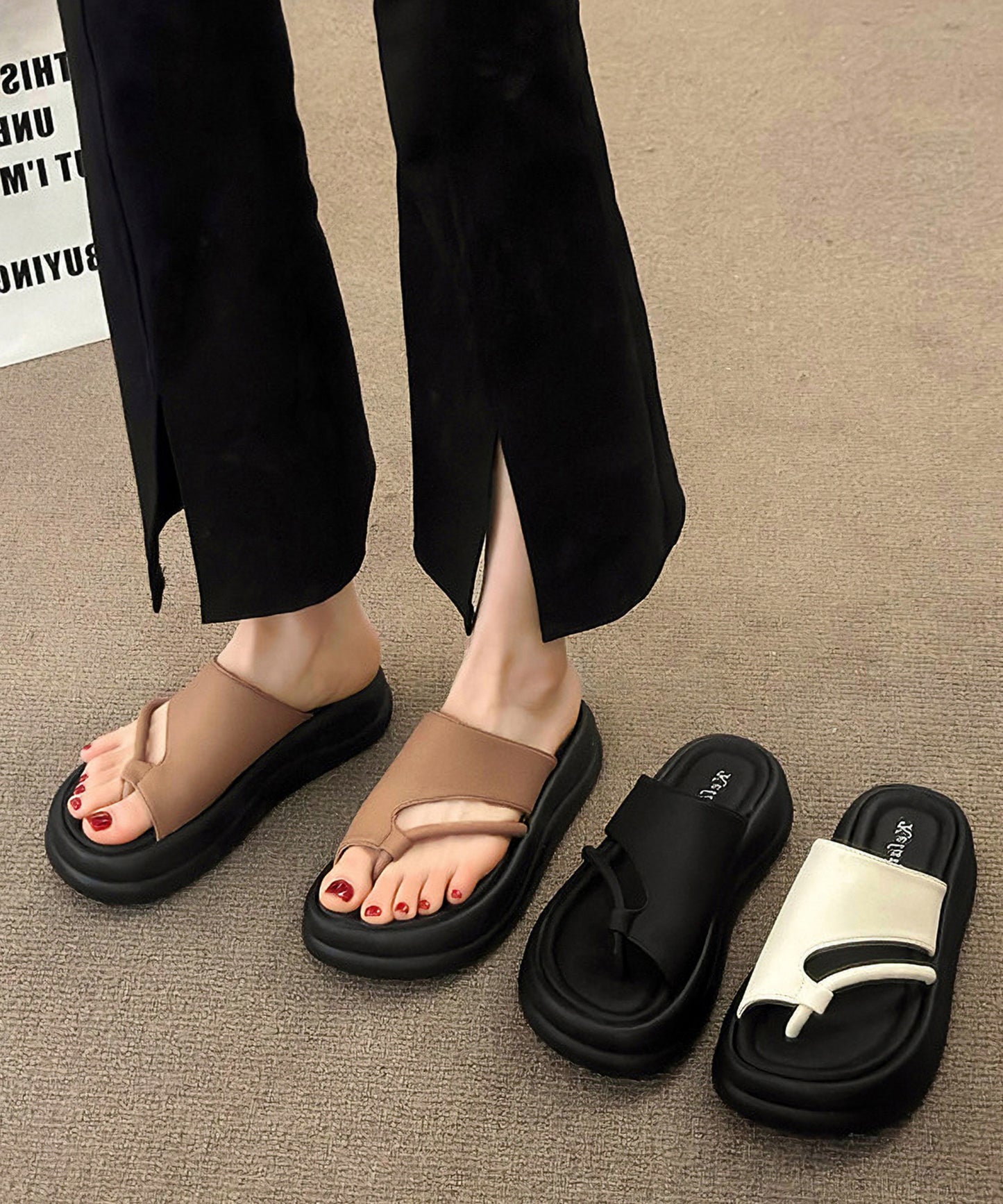 アシンメトリー スライド トング 厚底 サンダル