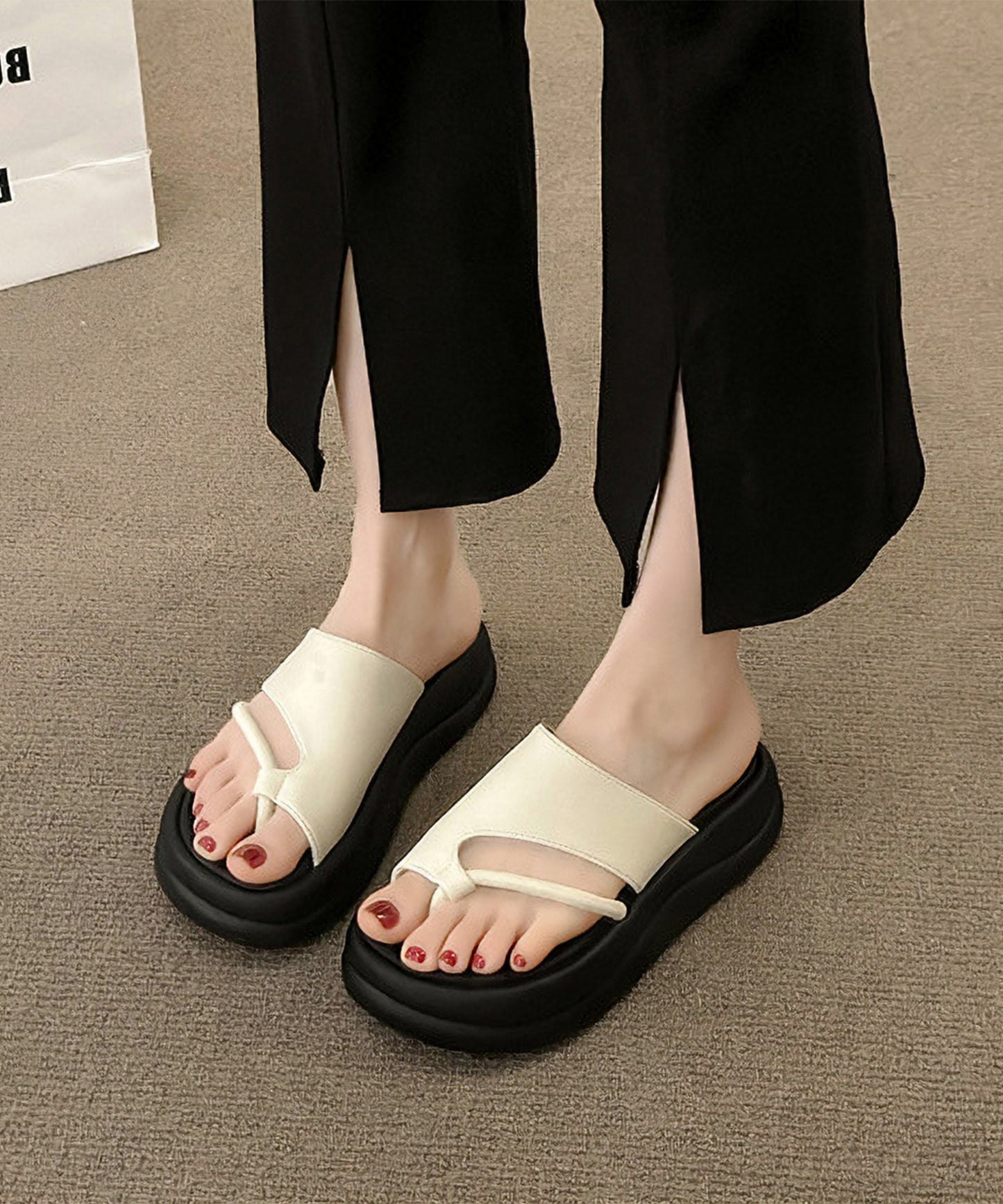 アシンメトリー スライド トング 厚底 サンダル