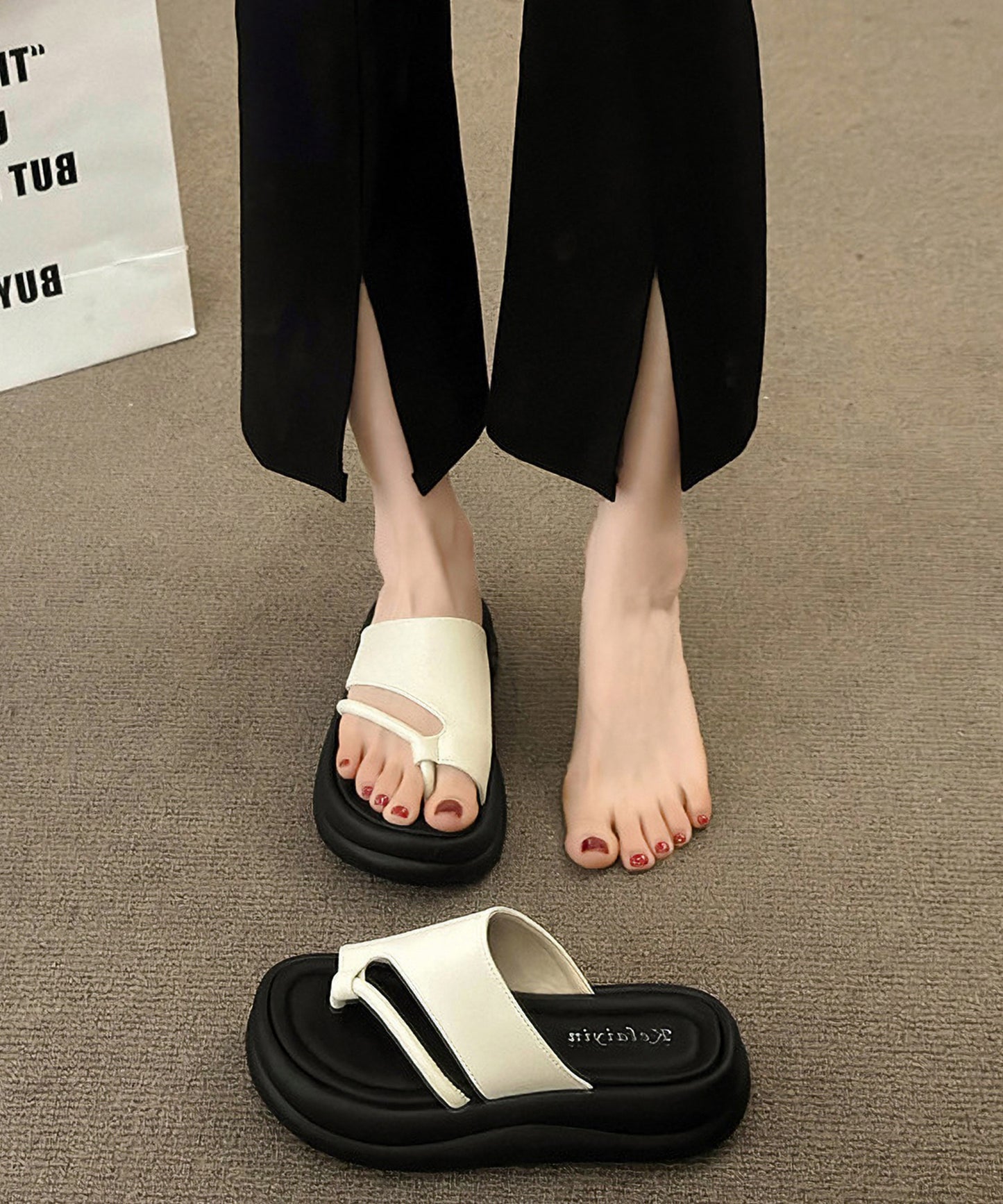 アシンメトリー スライド トング 厚底 サンダル