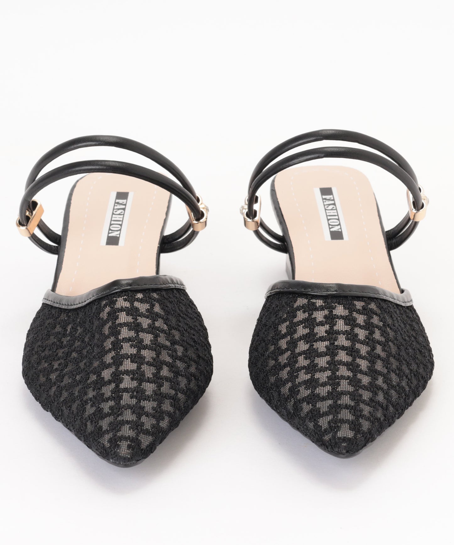 ツイード柄 シースルー ポインテッドトゥ ストラップ ミュール サンダル