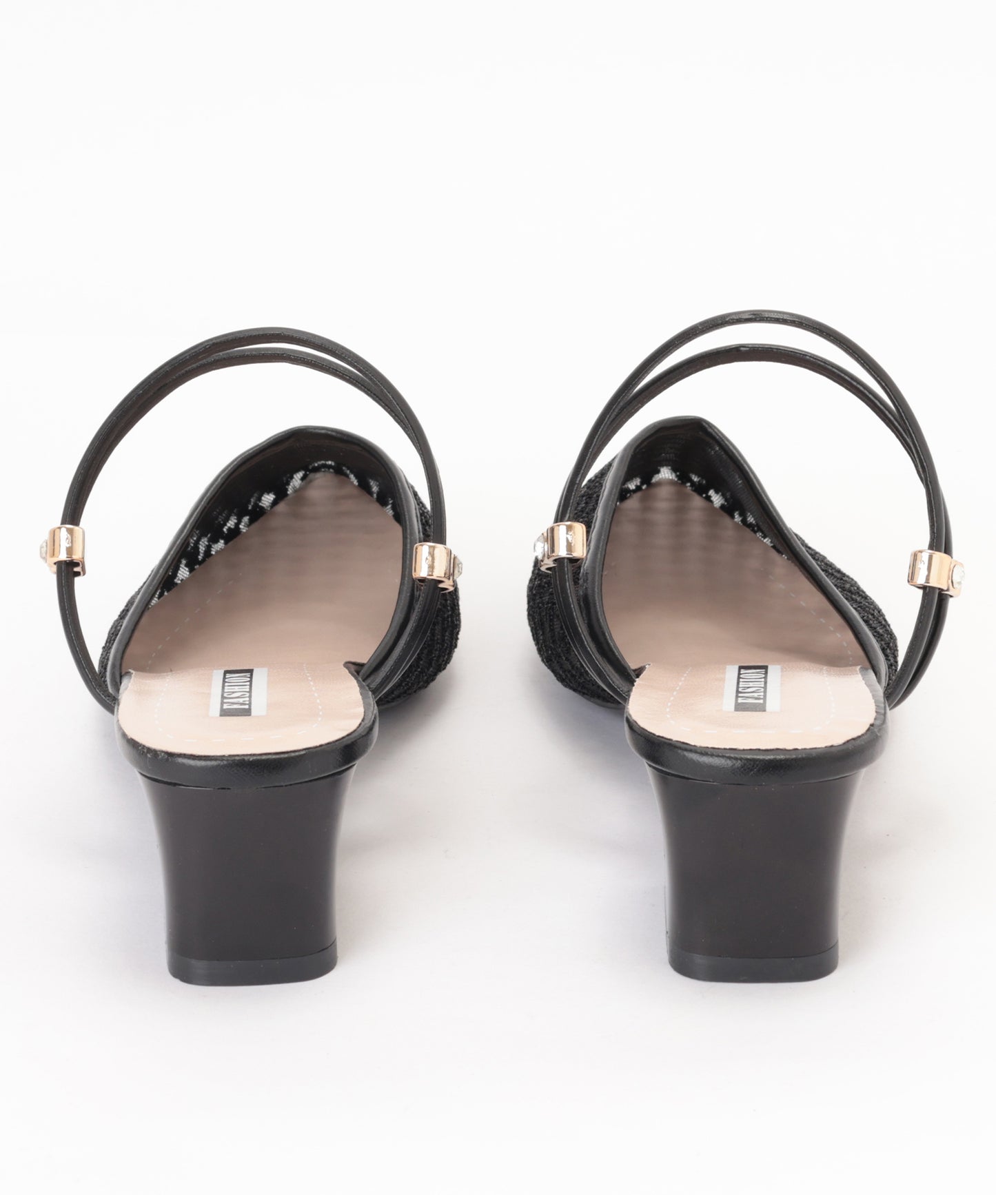 ツイード柄 シースルー ポインテッドトゥ ストラップ ミュール サンダル