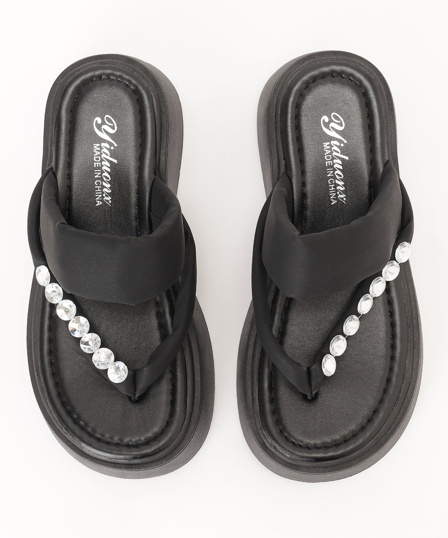 レザー調 ビジュー ストラップ 厚底 トング サンダル