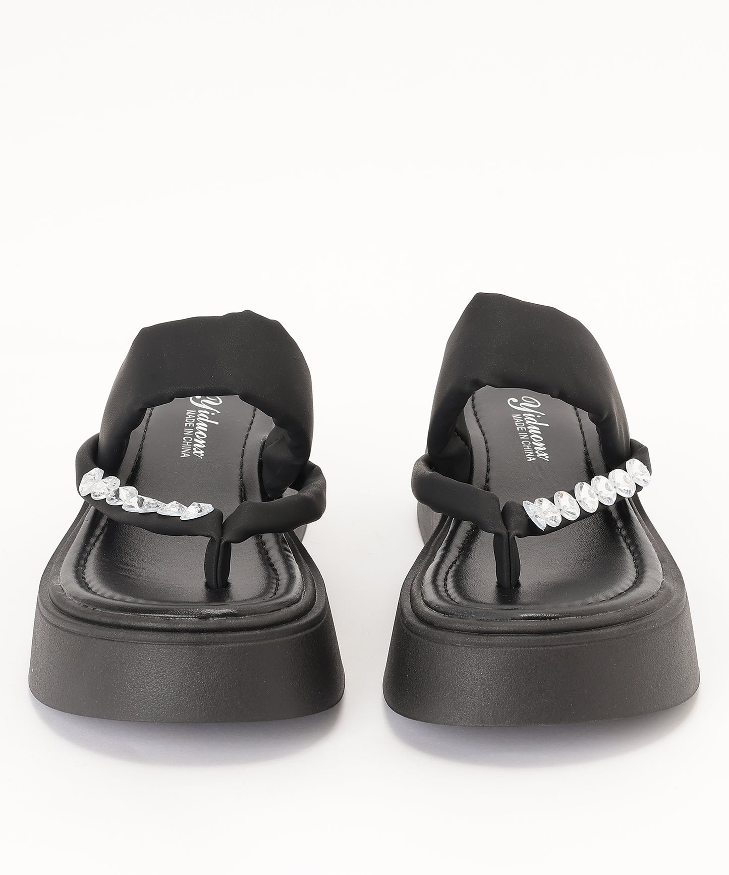 レザー調 ビジュー ストラップ 厚底 トング サンダル