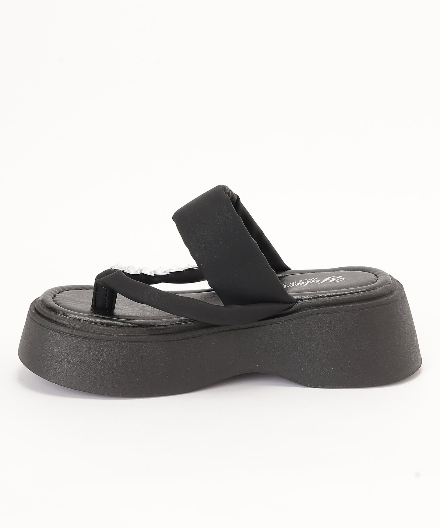 レザー調 ビジュー ストラップ 厚底 トング サンダル