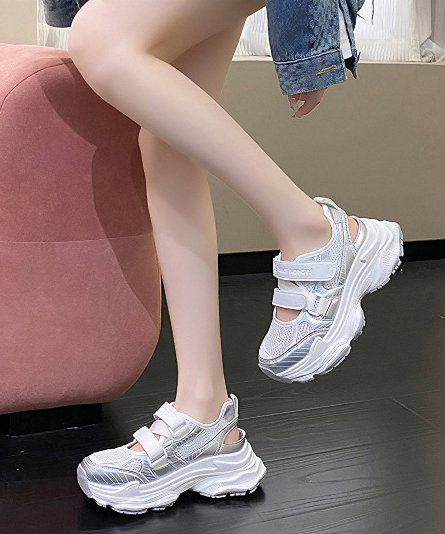 メッシュ ベルクロ 厚底 スニーカー サンダル