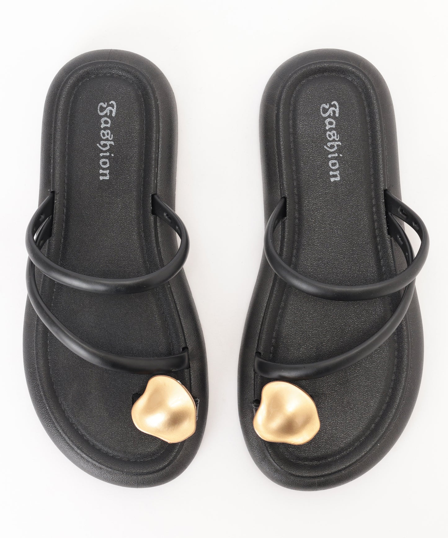 レザー調 メタル モチーフ ストラップ トング サンダル