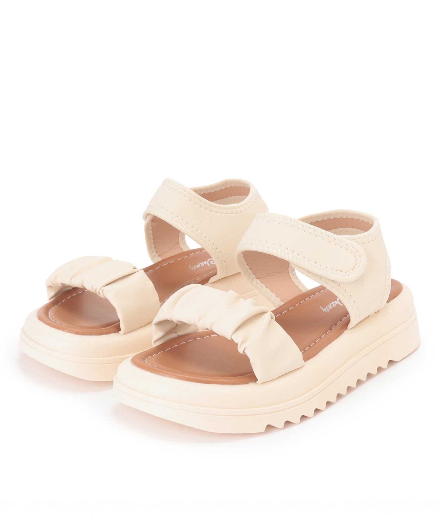 レザー調 ギャザー ストラップ 厚底 スポーツ サンダル