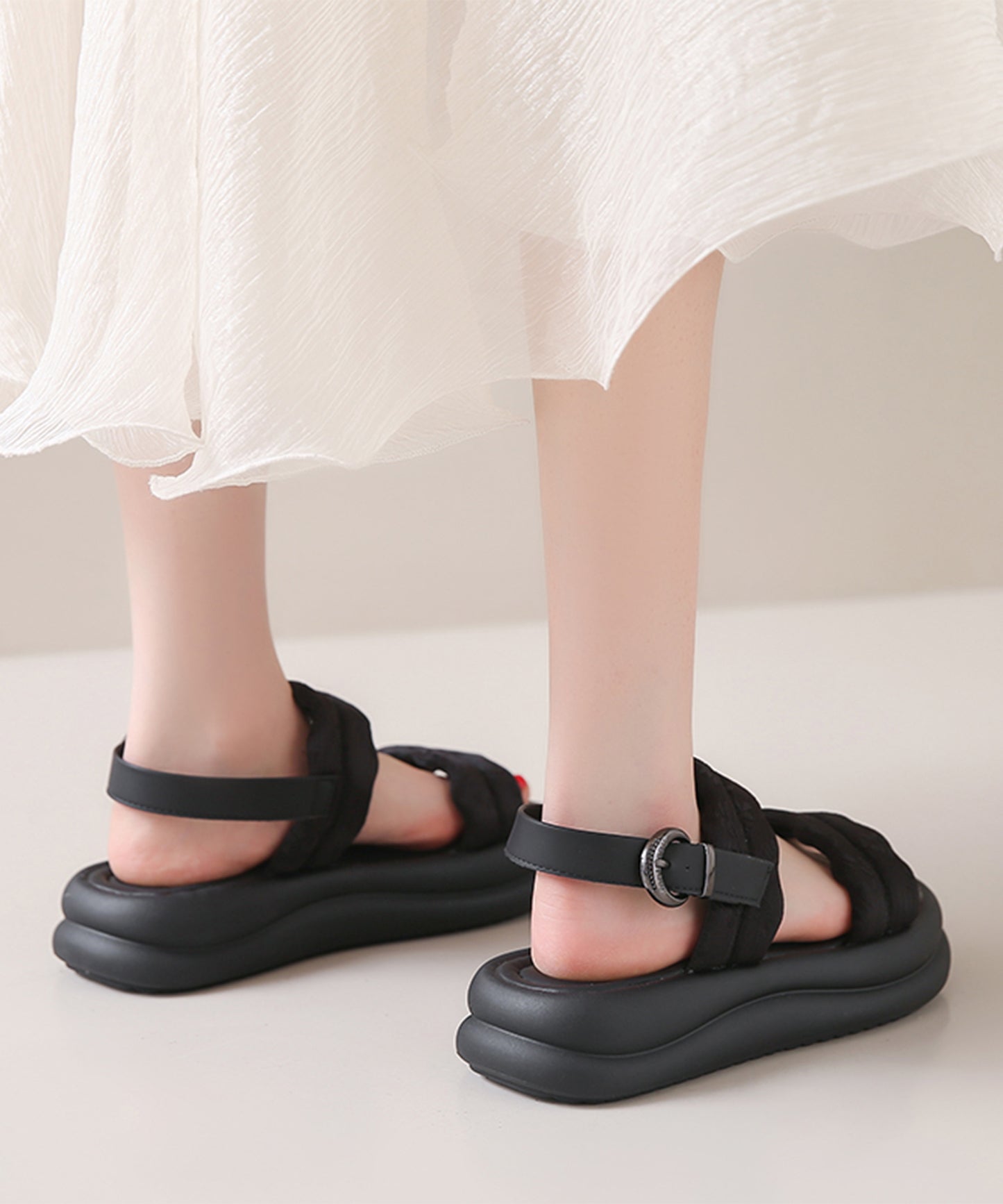 花柄 ウェーブ ダブルバンド バックストラップ 厚底 サンダル