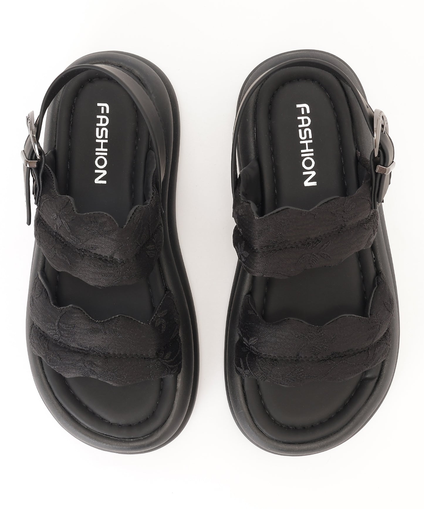 花柄 ウェーブ ダブルバンド バックストラップ 厚底 サンダル