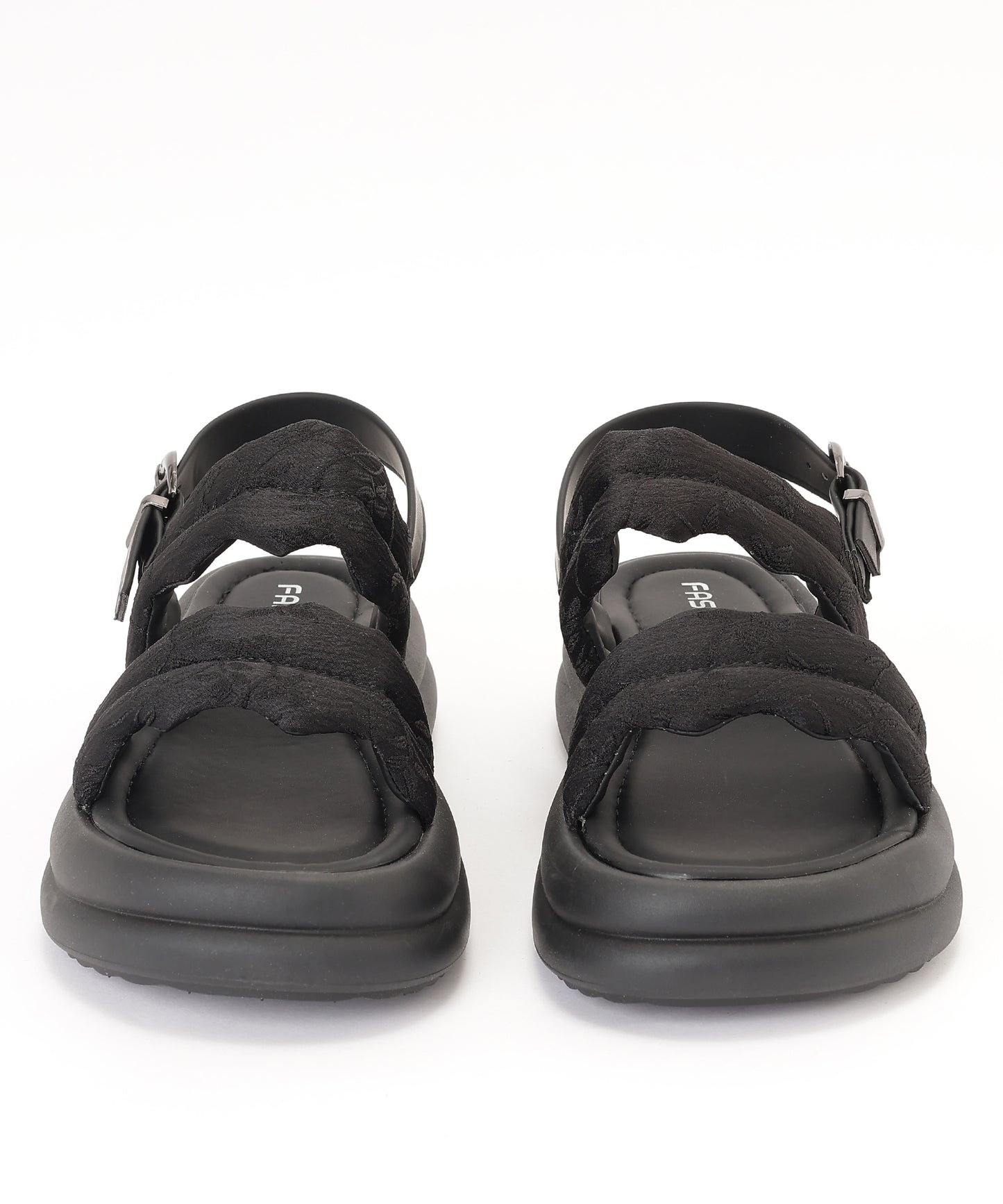 花柄 ウェーブ ダブルバンド バックストラップ 厚底 サンダル