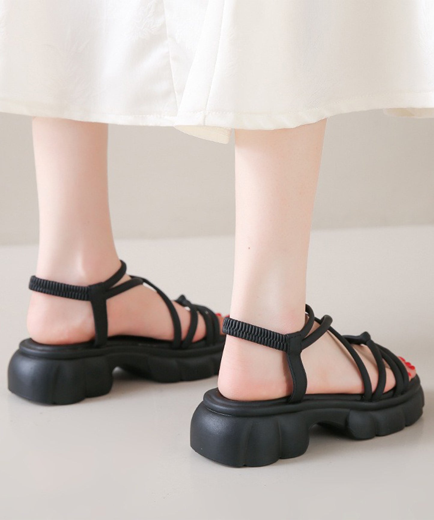 レザー調 パール バックストラップ付き 厚底 サンダル