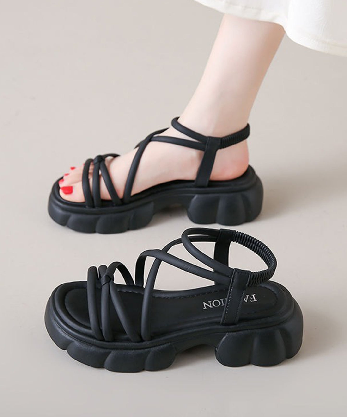 レザー調 チューブ クロス ストラップ 厚底 サンダル