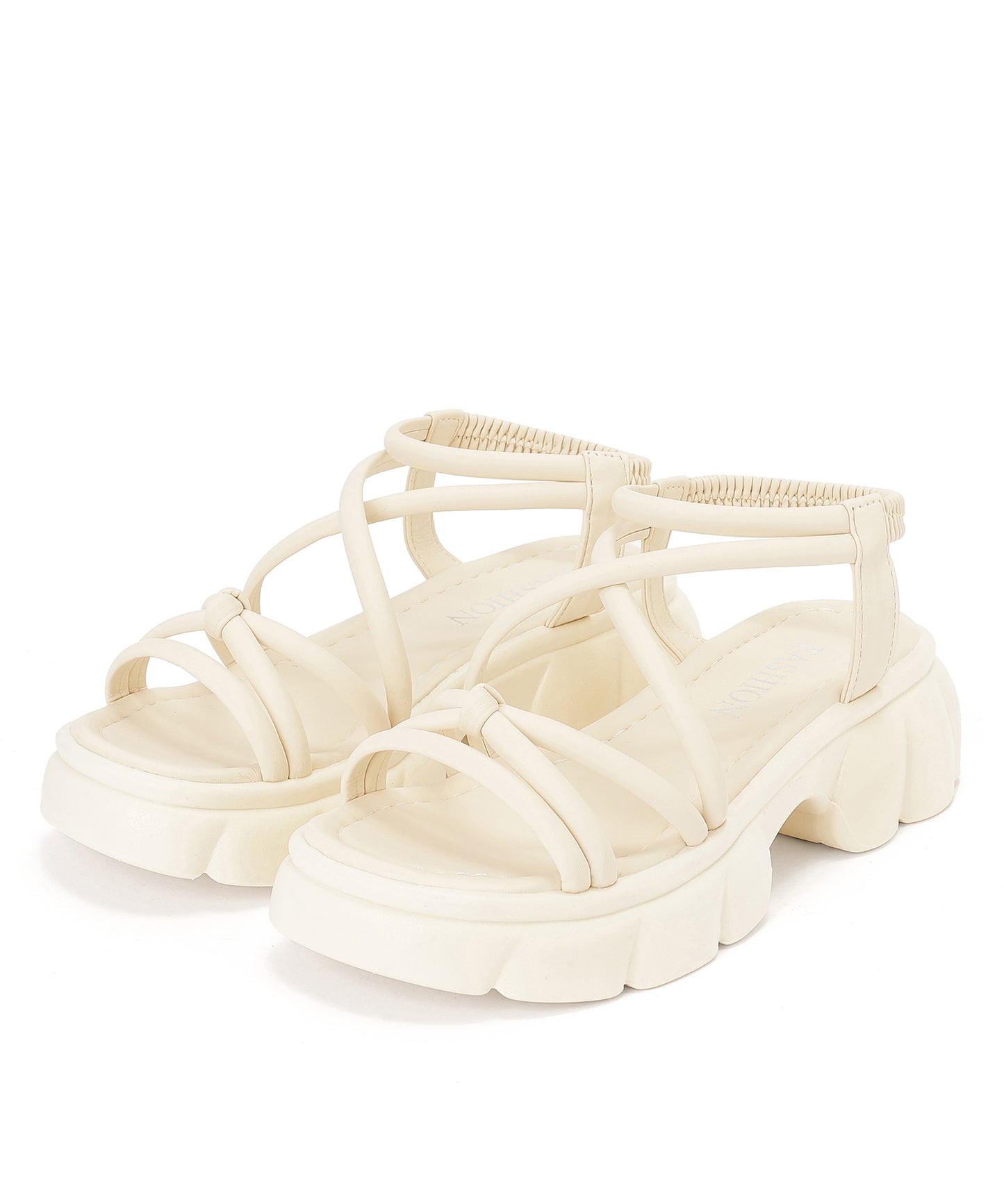 レザー調 パール バックストラップ付き 厚底 サンダル