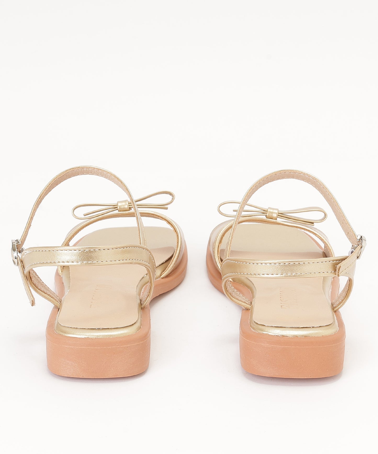 リボン メタリック スクエアトゥ バックストラップ付き サンダル