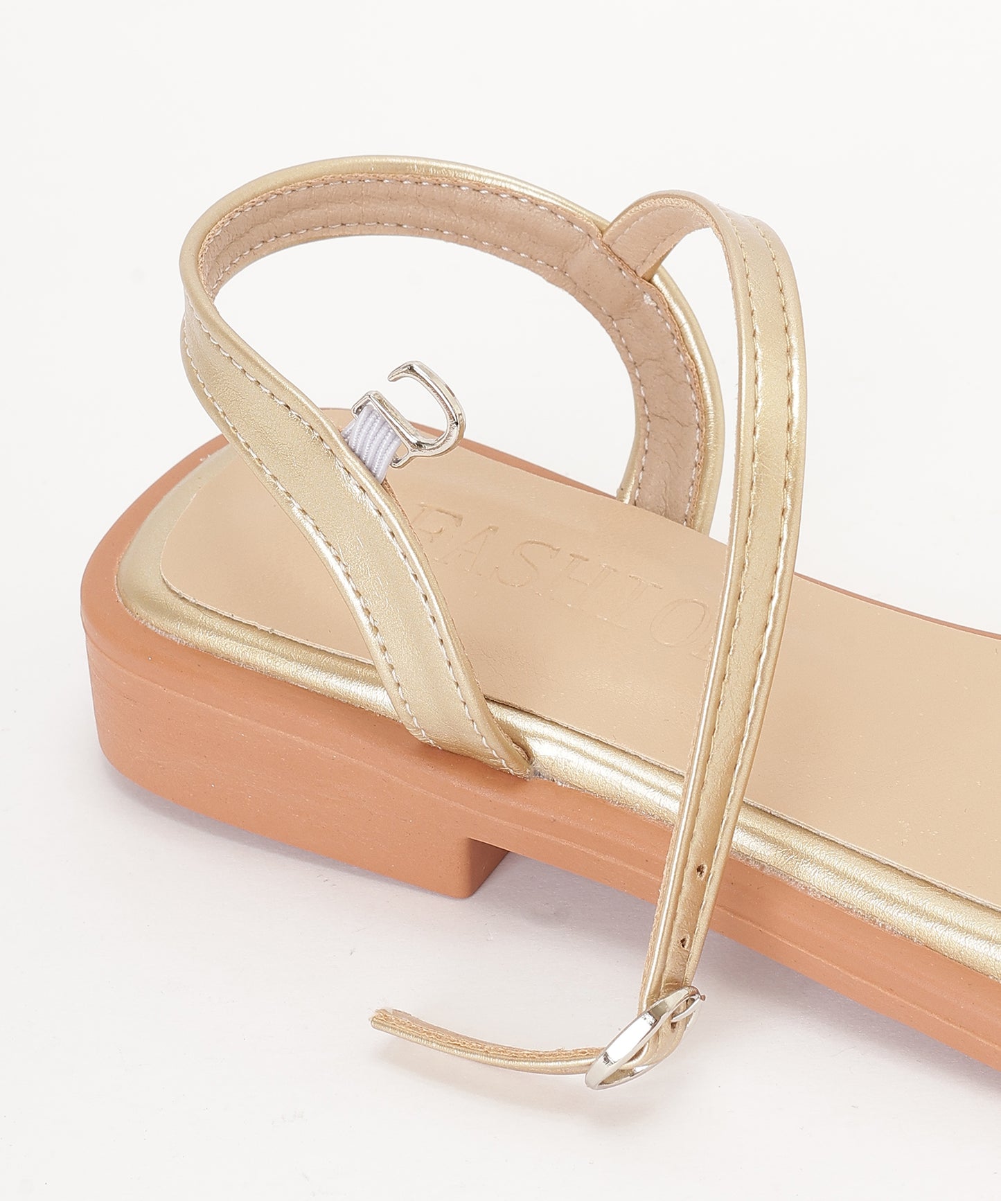 リボン メタリック スクエアトゥ バックストラップ付き サンダル