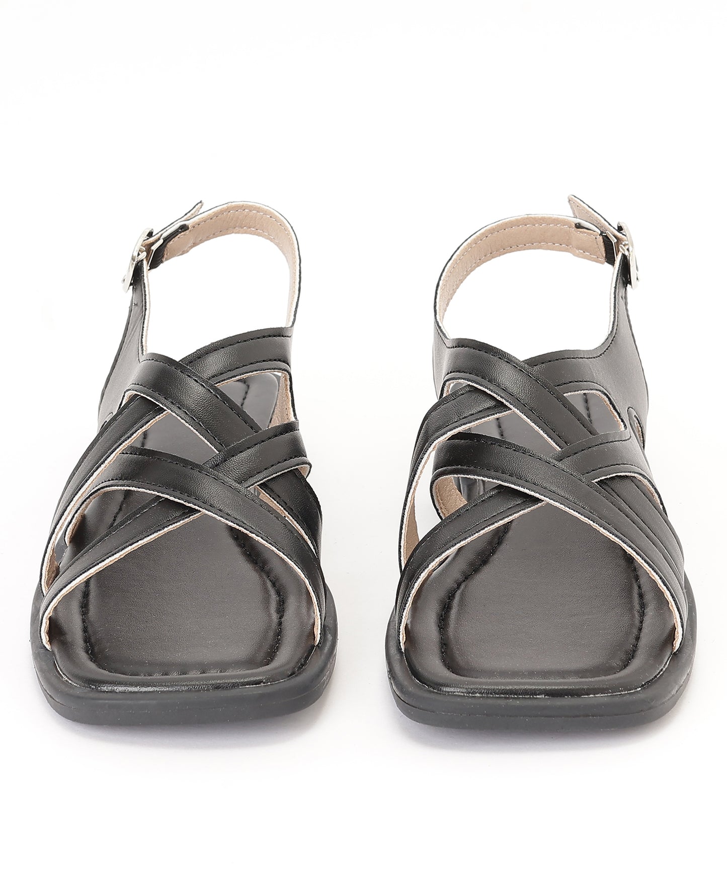 レザー調 クロス バックストラップ フラット サンダル