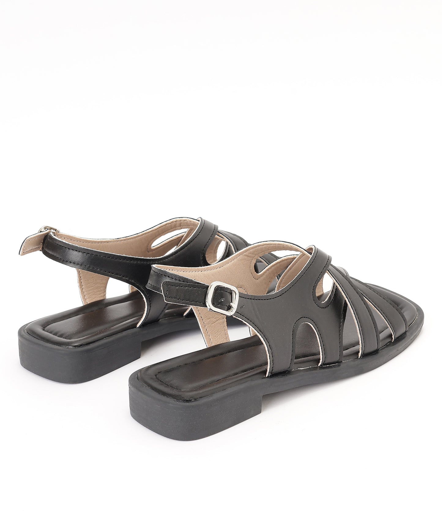 レザー調 クロス バックストラップ フラット サンダル