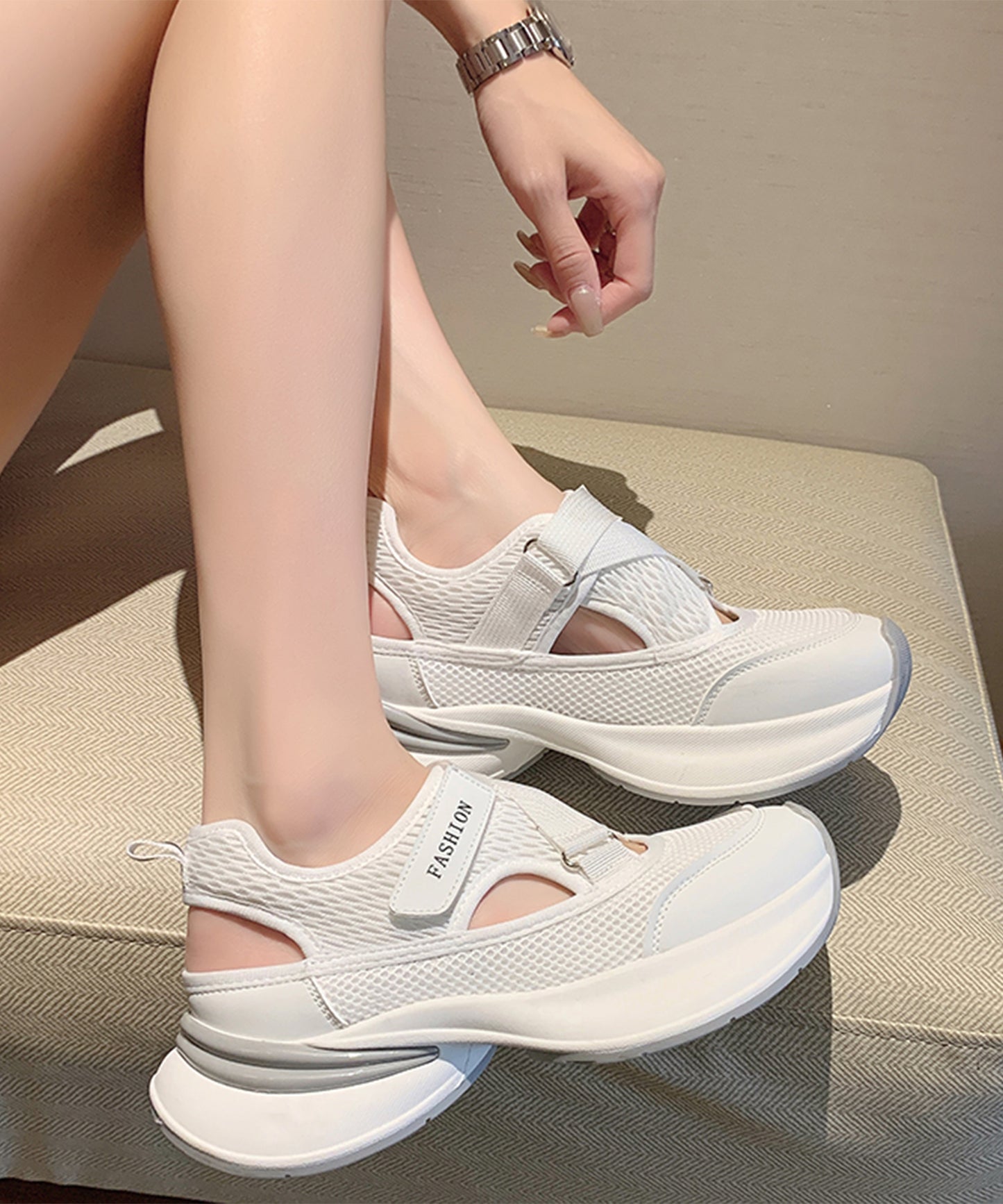 メッシュ ベルト付き 厚底 スニーカー サンダル