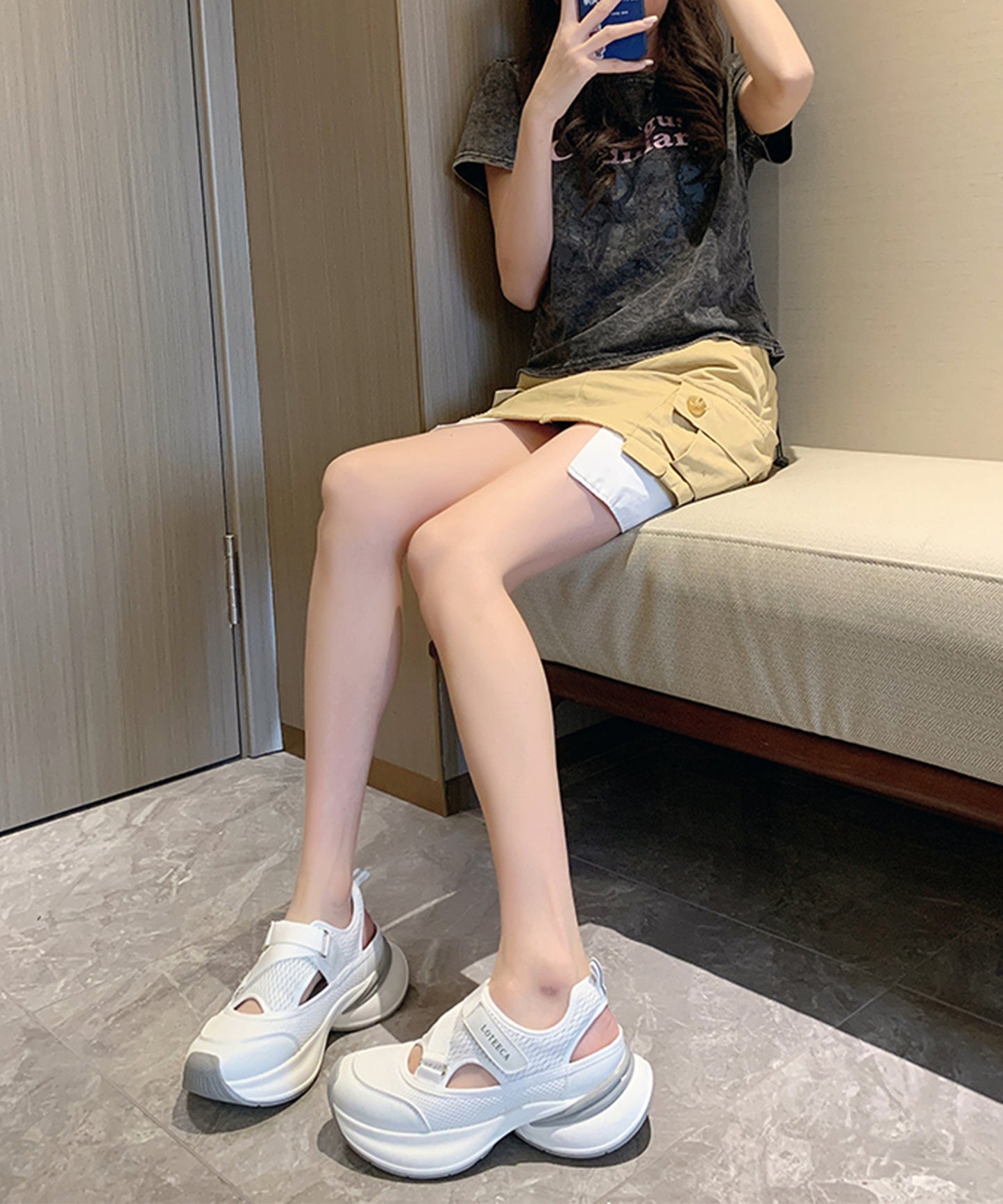 メッシュ ベルト付き 厚底 スニーカー サンダル