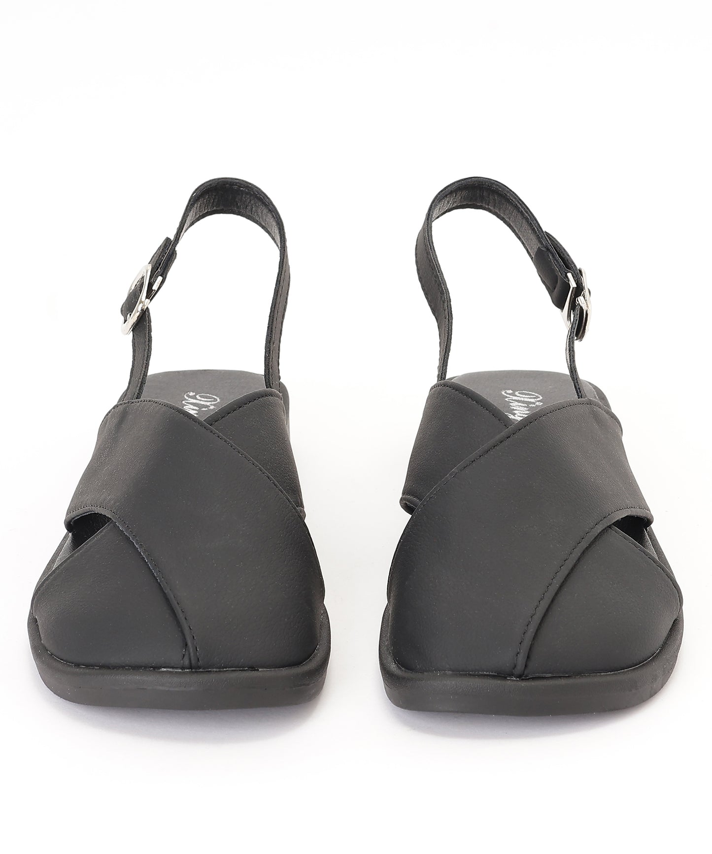 レザー調 クロス バックストラップ フラット サンダル