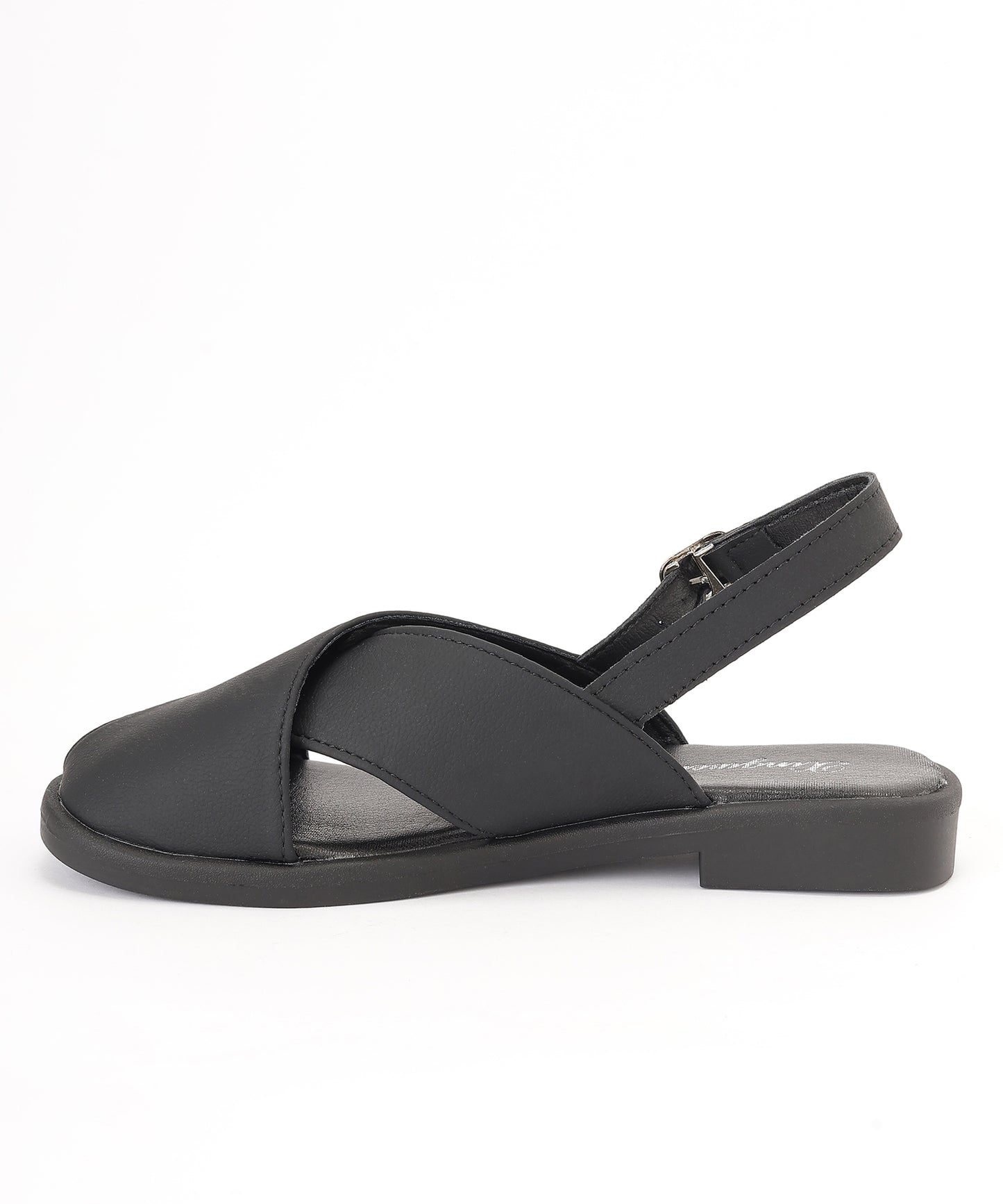 レザー調 クロス バックストラップ フラット サンダル