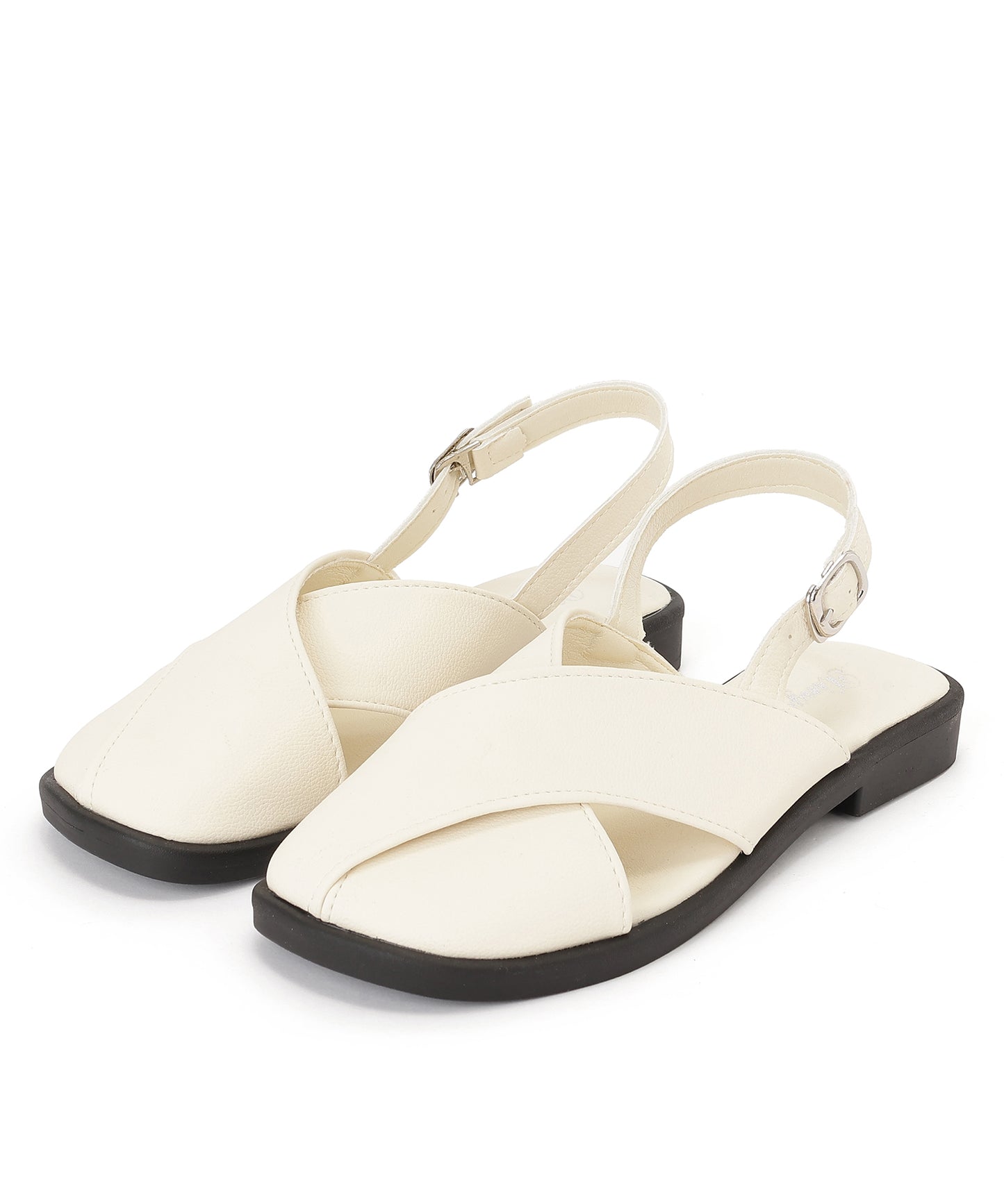 レザー調 クロス バックストラップ フラット サンダル